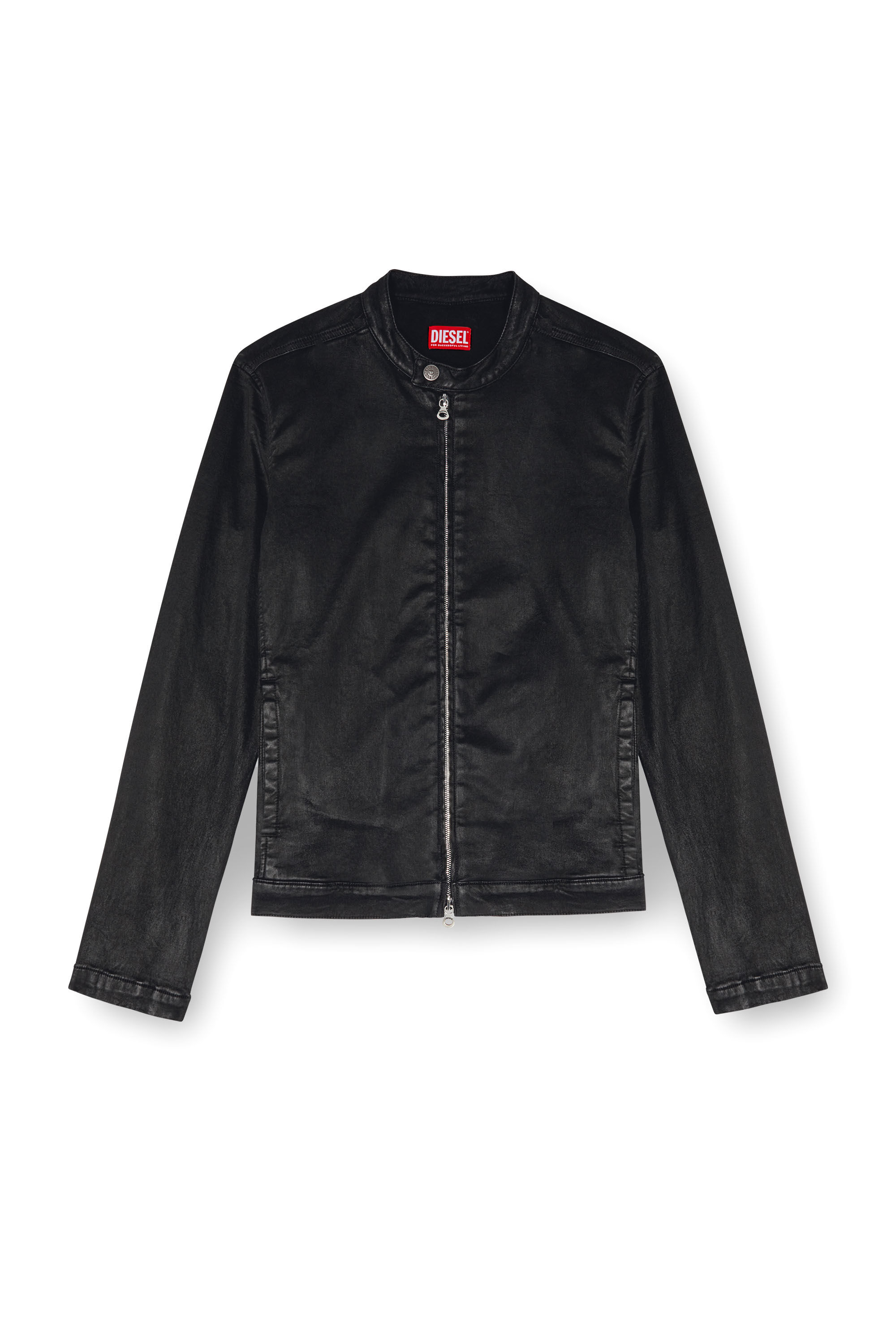 Diesel - D-GLORY JOGG, Man's Moto jacket in coated JoggJeans in Black - 2