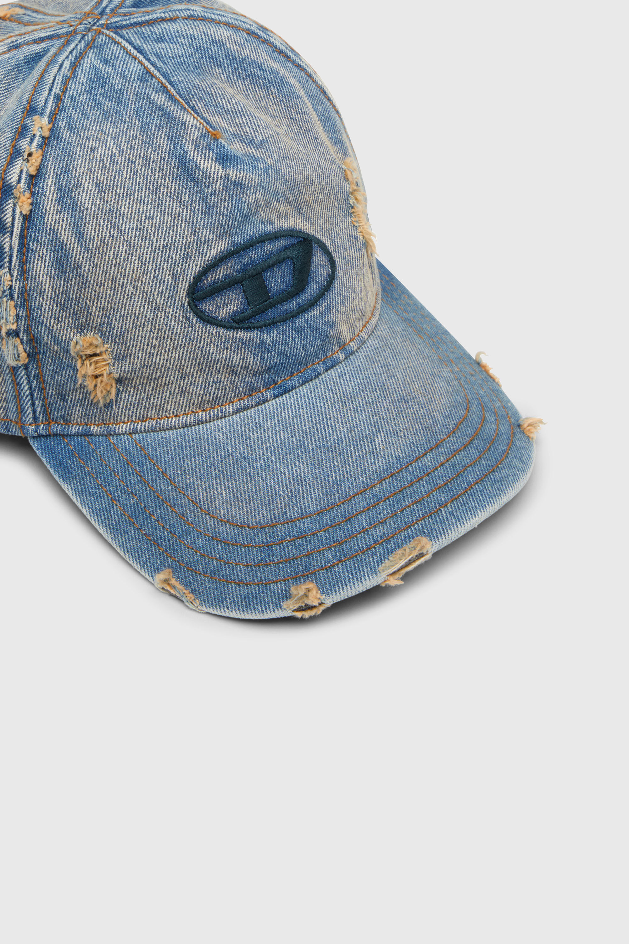Diesel - C-ENIC, Man's Denim cap with frayed details and embroidered logo in Blue Jeans - 3