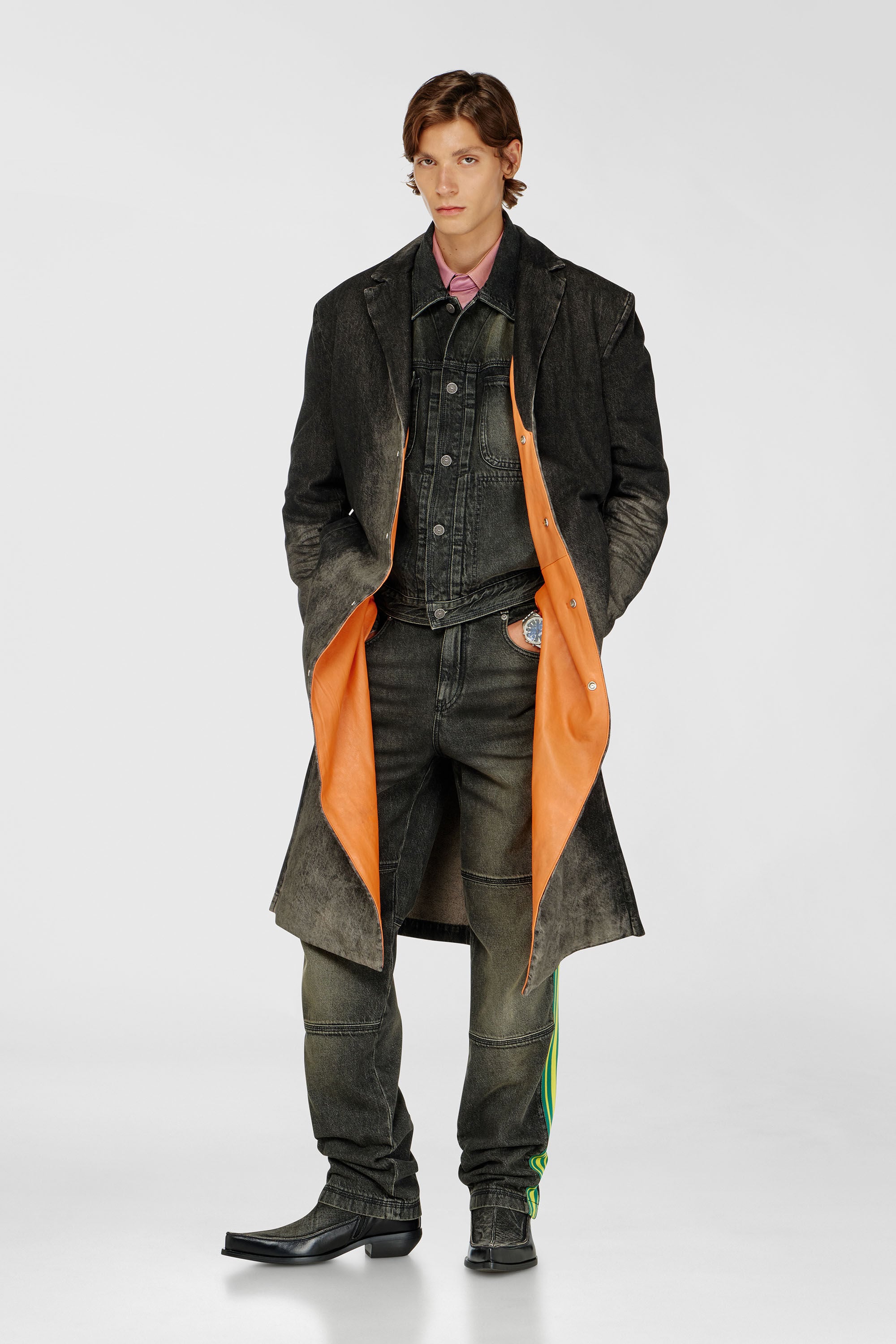 Diesel - D-IANCH-FSJ, Unisex's Long coat in dirty-effect denim in Black - 3