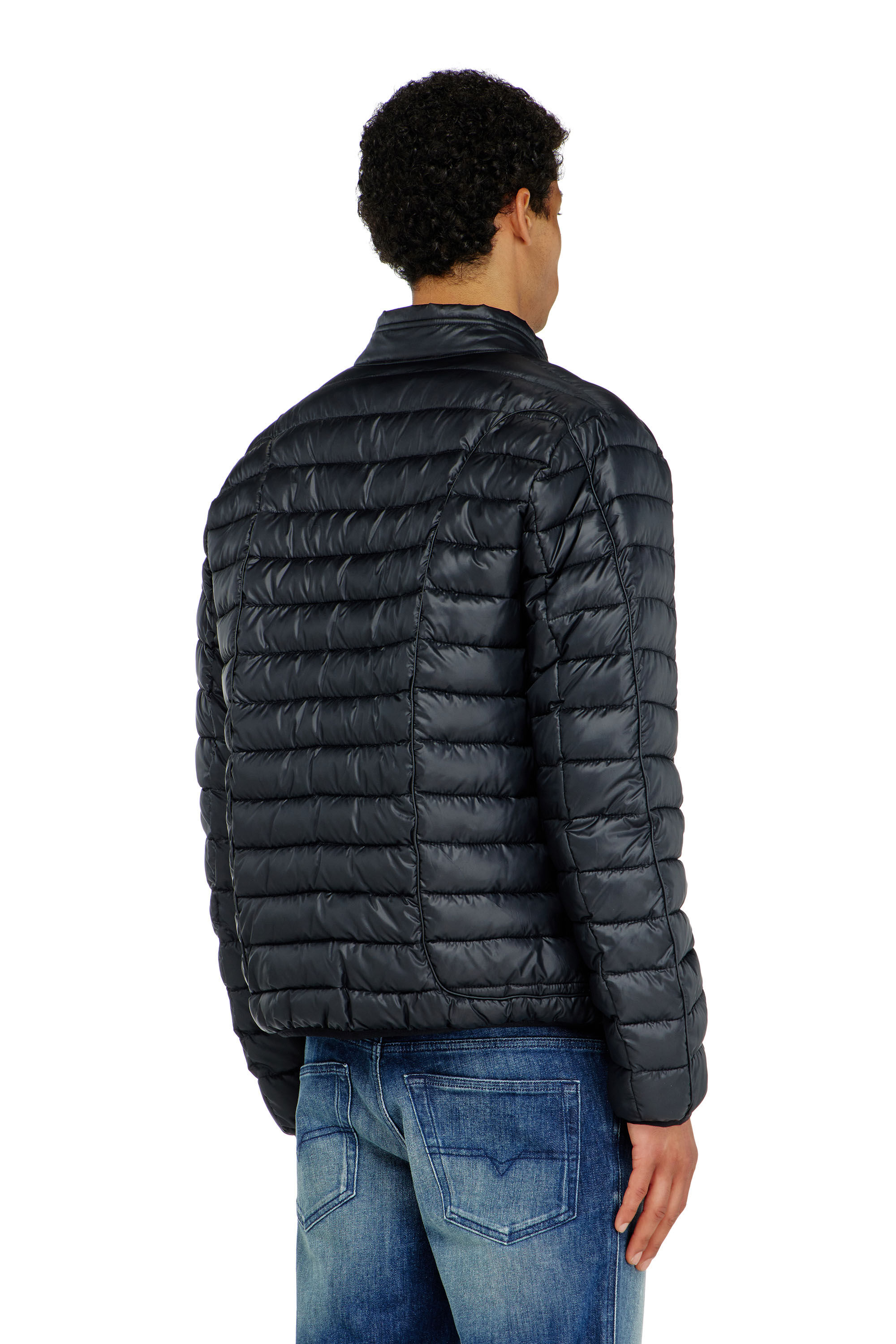 Diesel - W-PILOT-WRD, Man's Biker-style puffer jacket with tonal piping in Black - 4