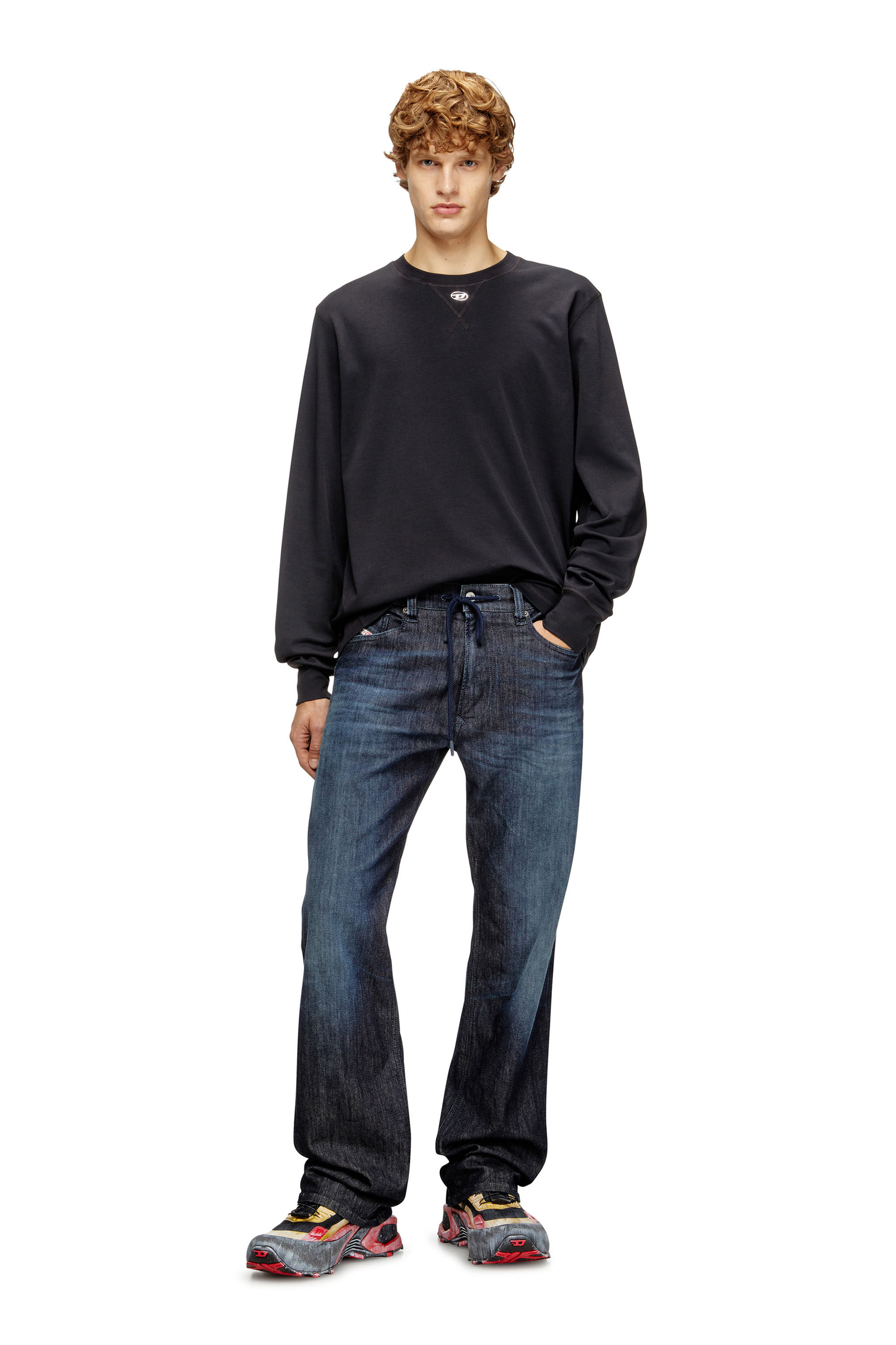 Diesel - T-MADJUST-LS-TR, Man's Cotton long-sleeve T-shirt with Oval D in Dark grey - 1