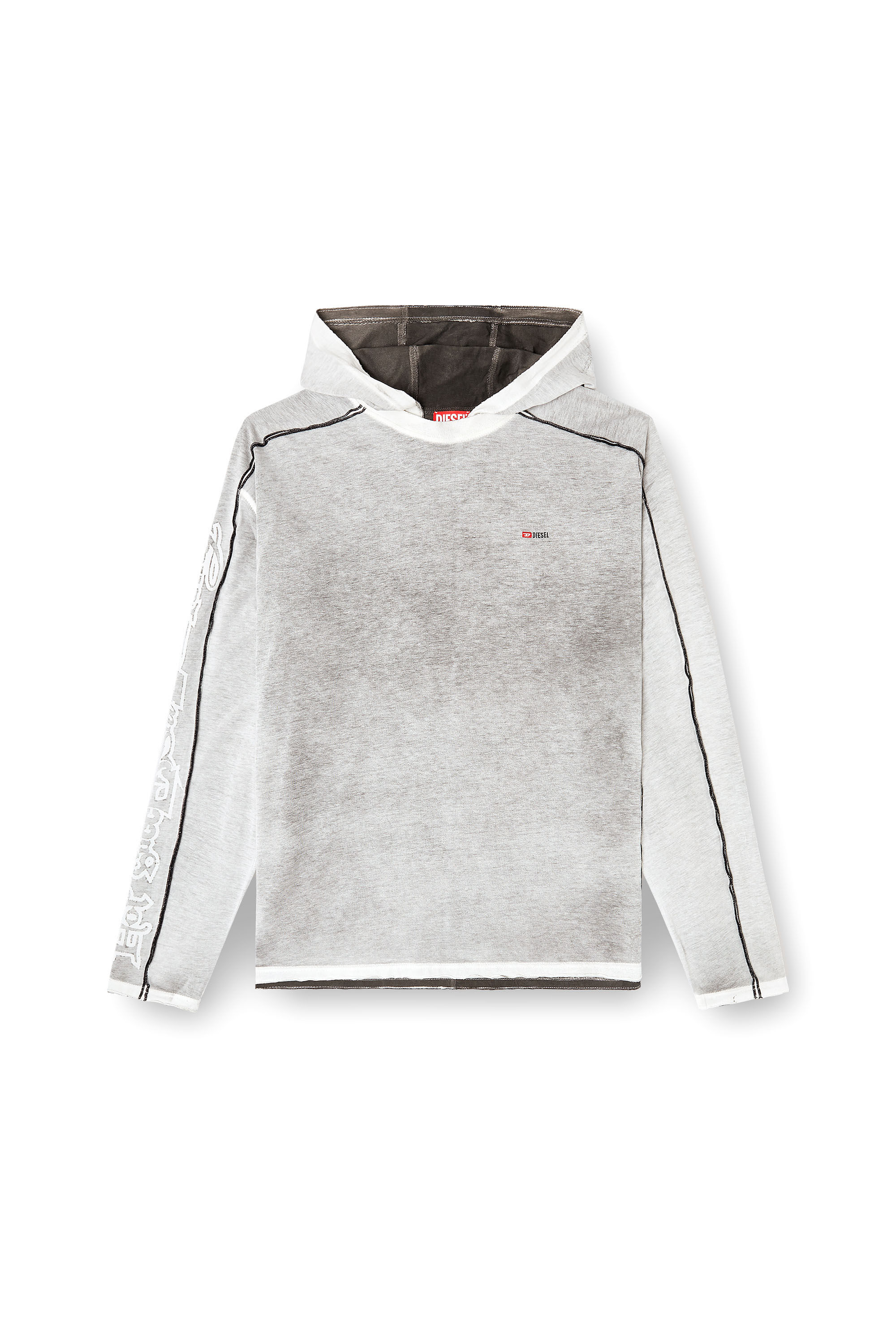 Diesel - T-RIVEN-LS-HOOD, Man's Cotton hoodie with colour spray in Grey/White - 2