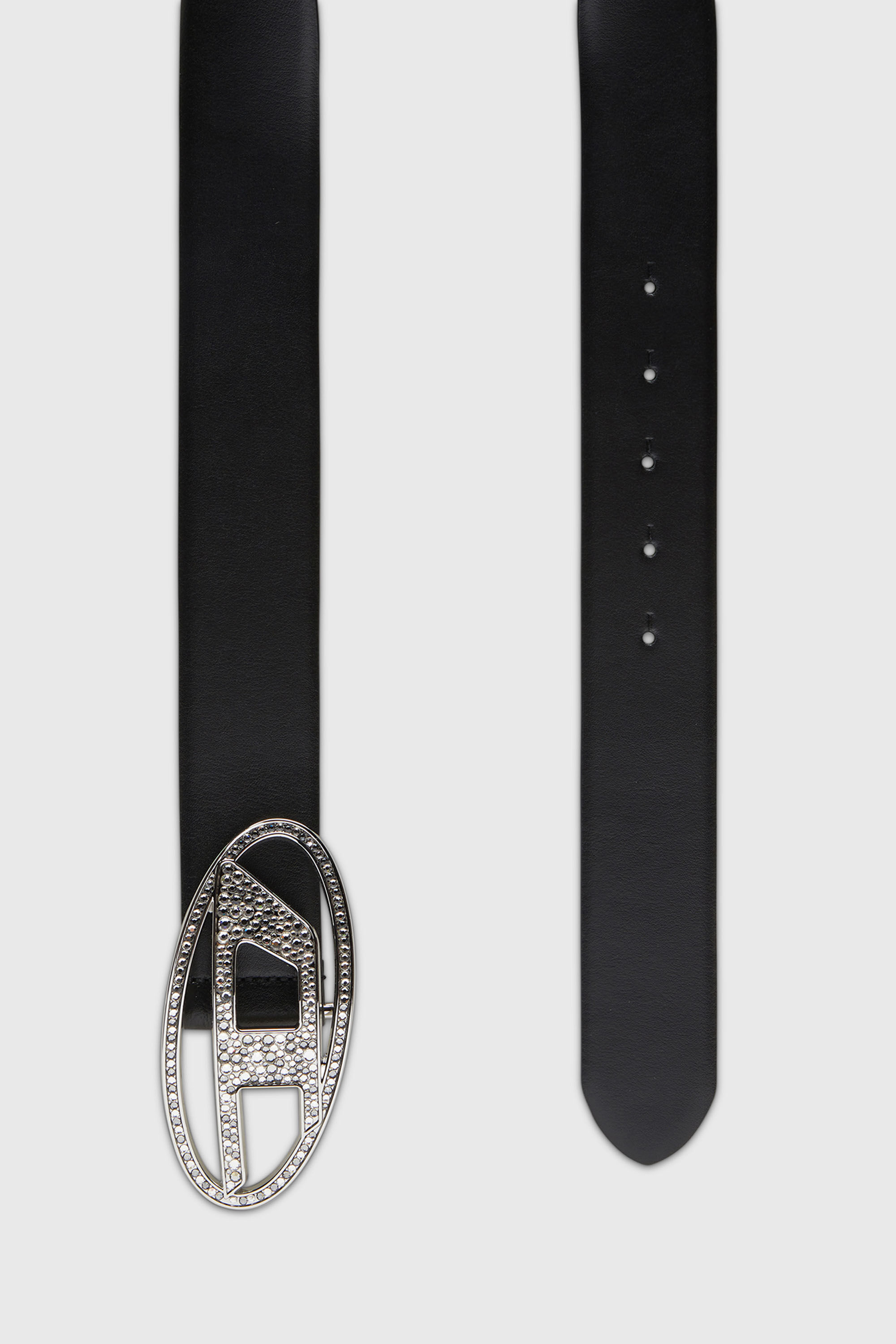 Diesel - B-1DR STRASS, Woman's 4cm Leather belt with crystal buckle in Black - 2