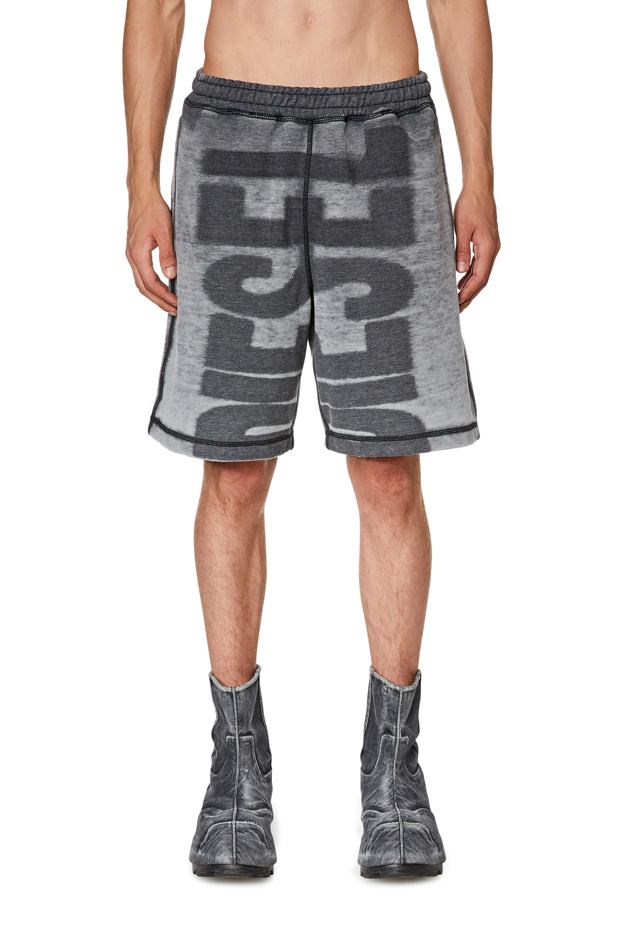 Diesel - P-ROWN, Man Sweat shorts with burn-out logo in Black - Image 1