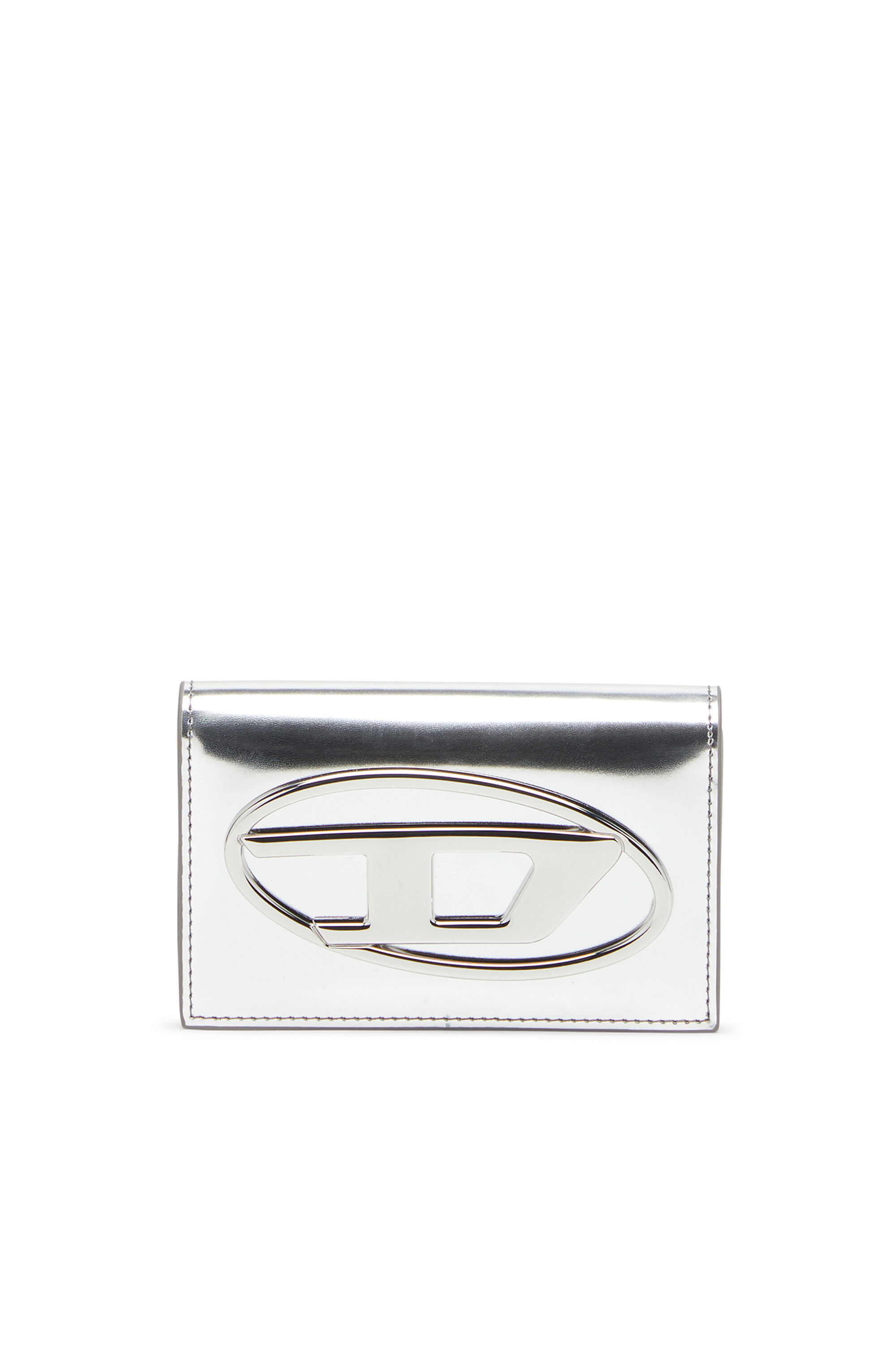 Diesel - 1DR CARD HOLDER IV, Woman's Metallic leather card holder in Silver - 1