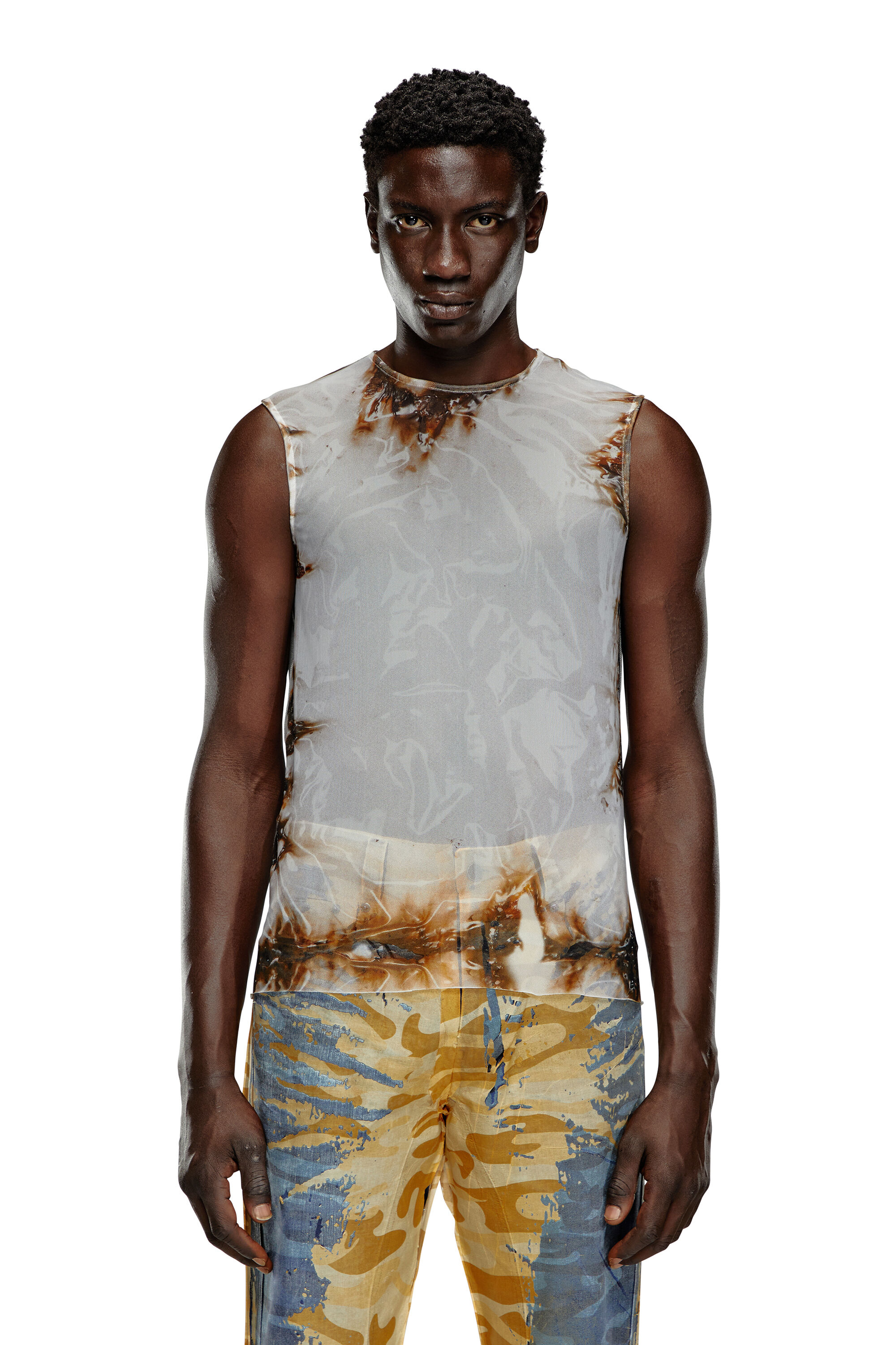 Diesel - T-BISCO-BURN-ART, Man Tulle top with burning plastic print in Multicolor - Image 4