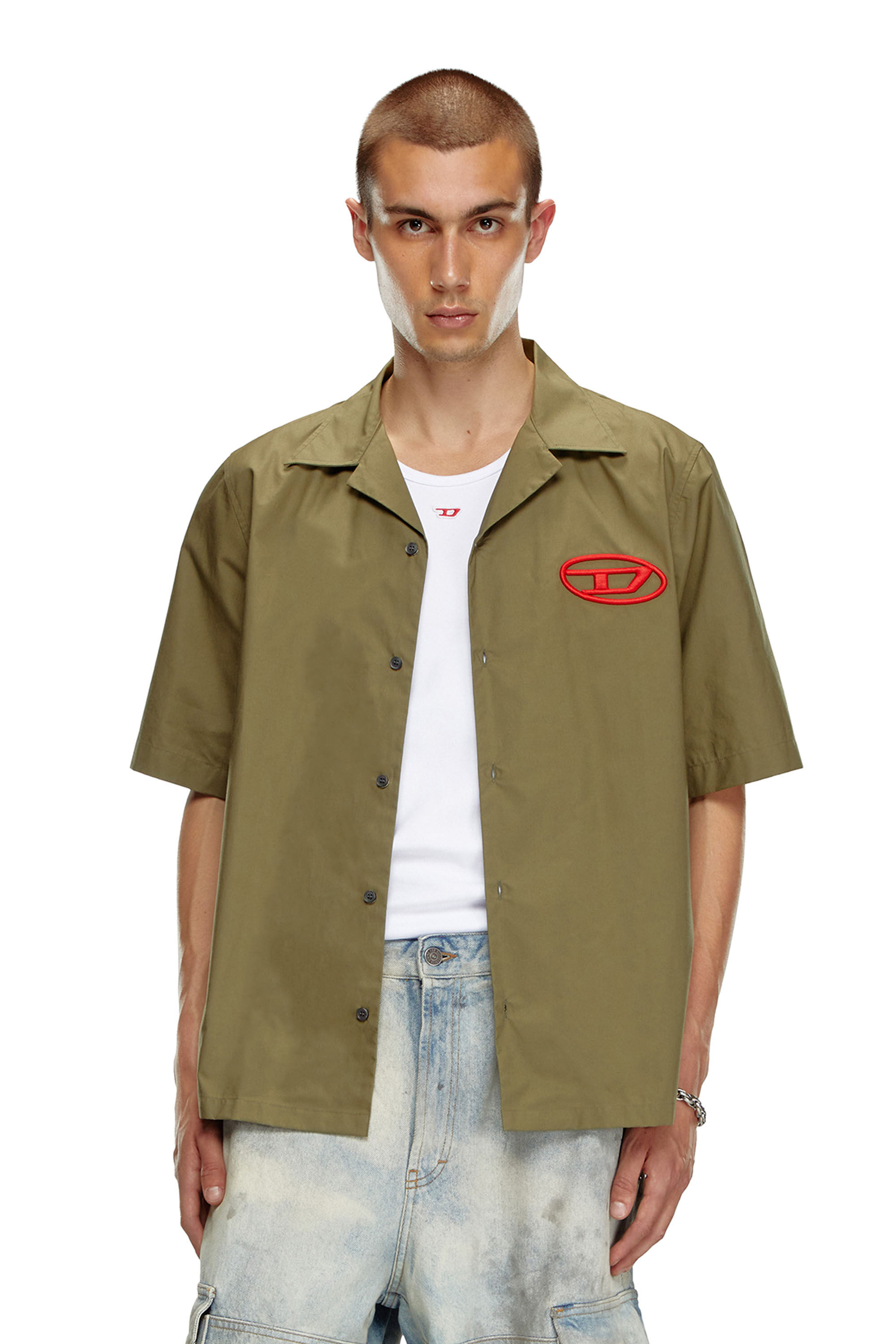 Diesel - S-MAC-C, Man Bowling shirt with logo embroidery in Green - Image 3