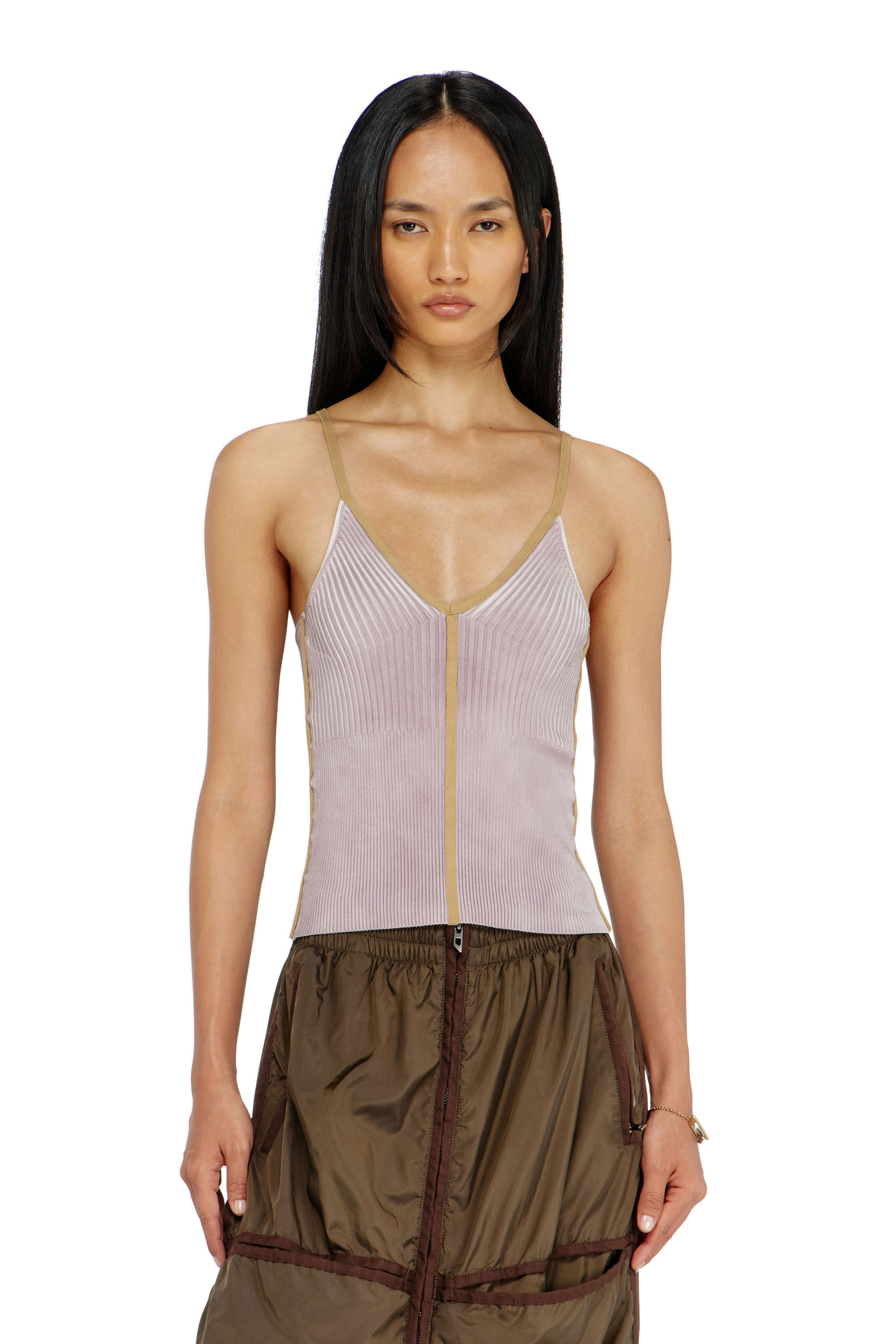 Diesel - M-SARMITE, Woman's Rib-knit cami top with contrast bands in null - 3