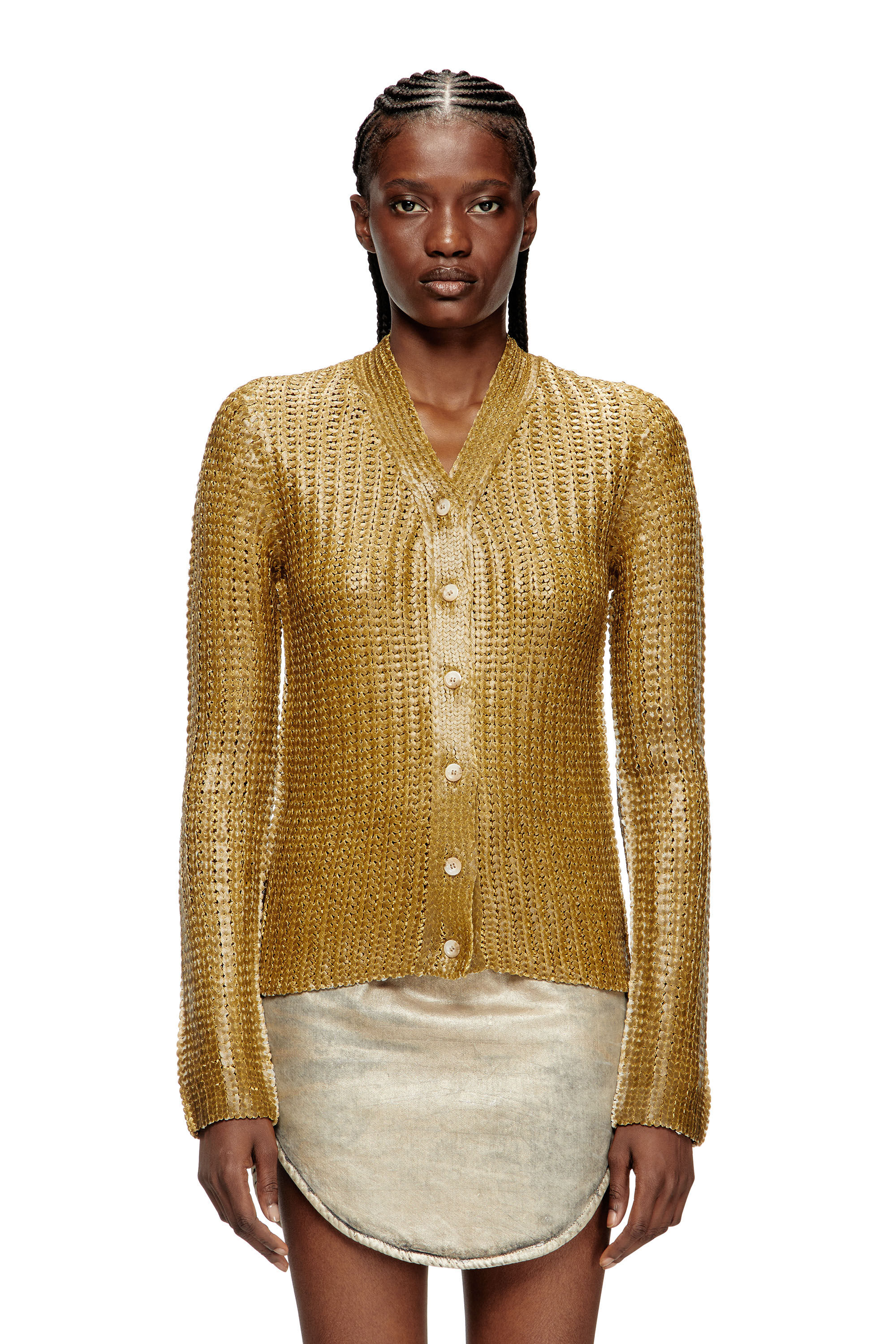 Diesel - M-MILLO, Woman's Ribbed cardigan with shiny effect in null - 3