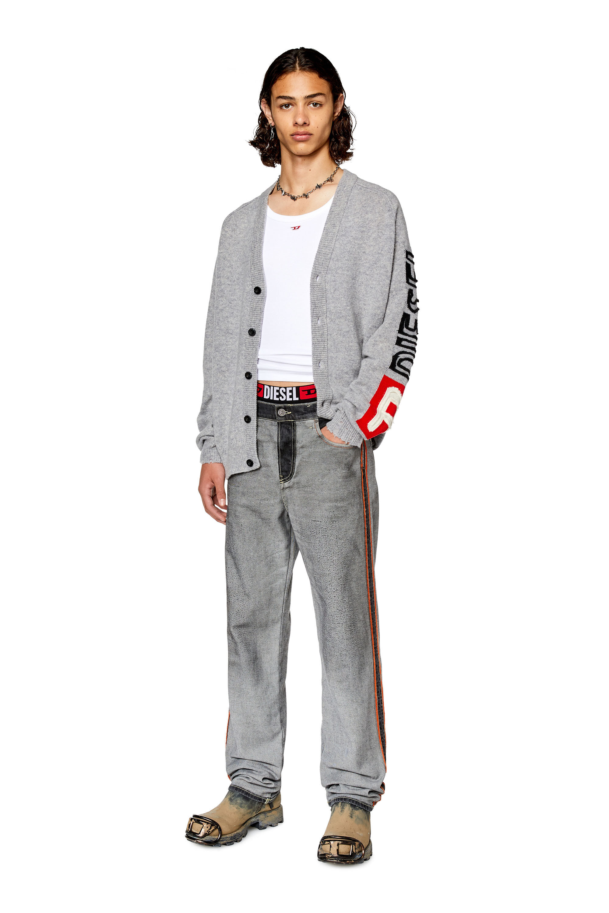 Diesel - K-SARRI, Man Wool cardigan with cut-up logo in Grey - Image 4