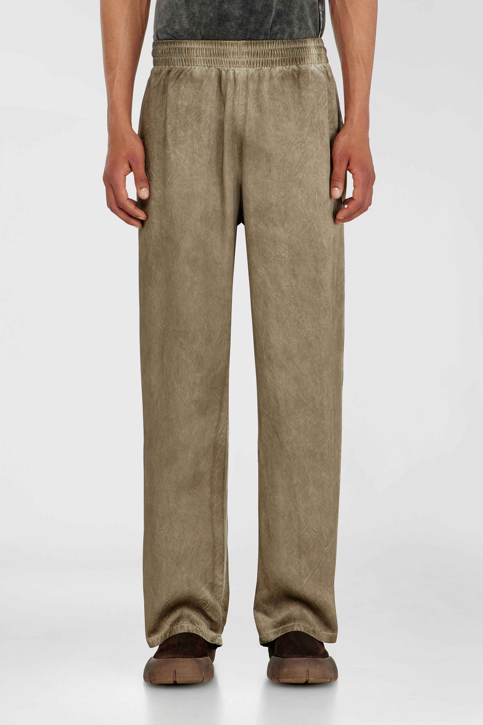 Diesel - P-THECK-AGCT, Man's Pants in wrinkled satin in Light Brown - 3