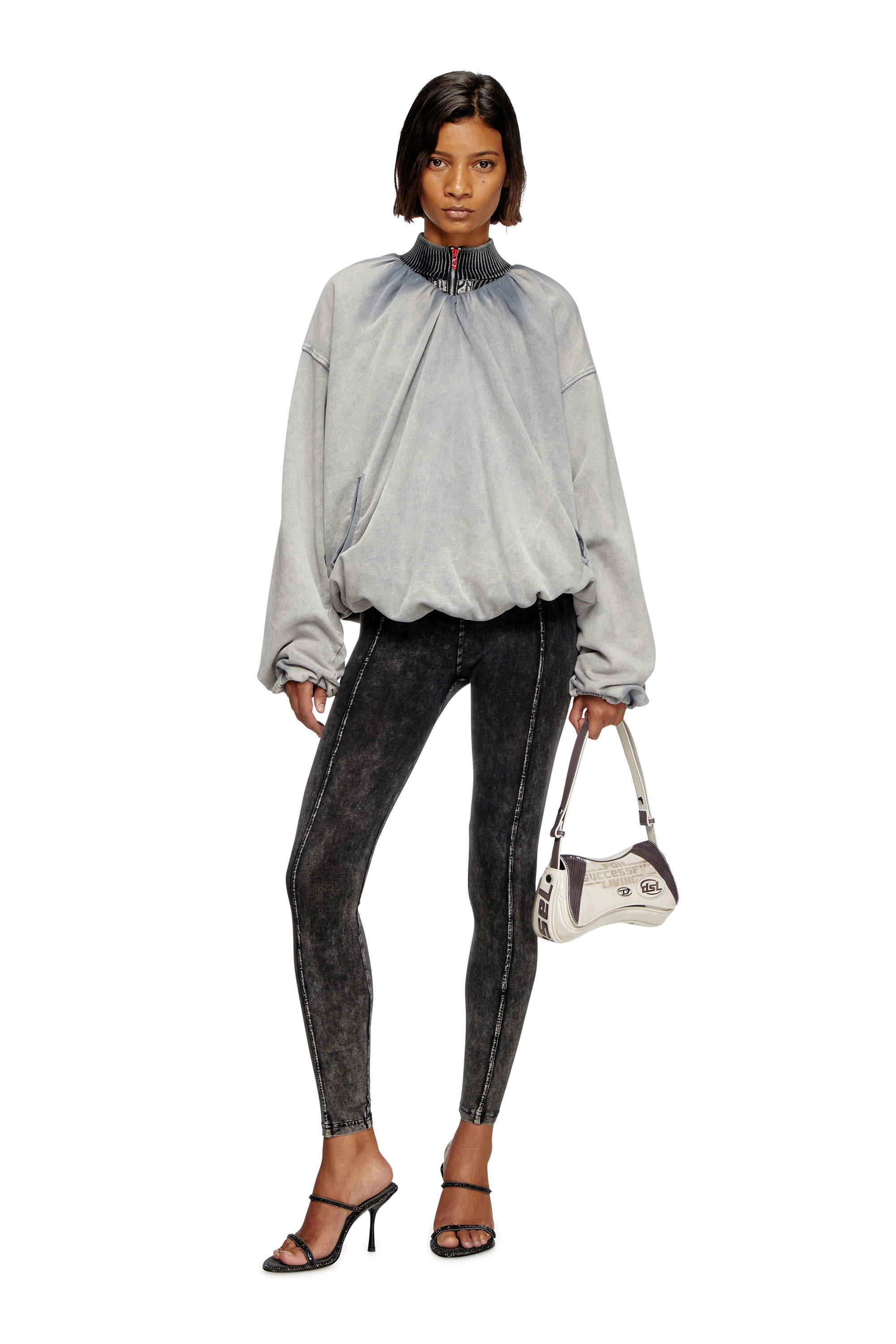 Diesel - PLAY CLUTCH, Woman's Play-Glossy clutch with biker details in Light Grey - 1