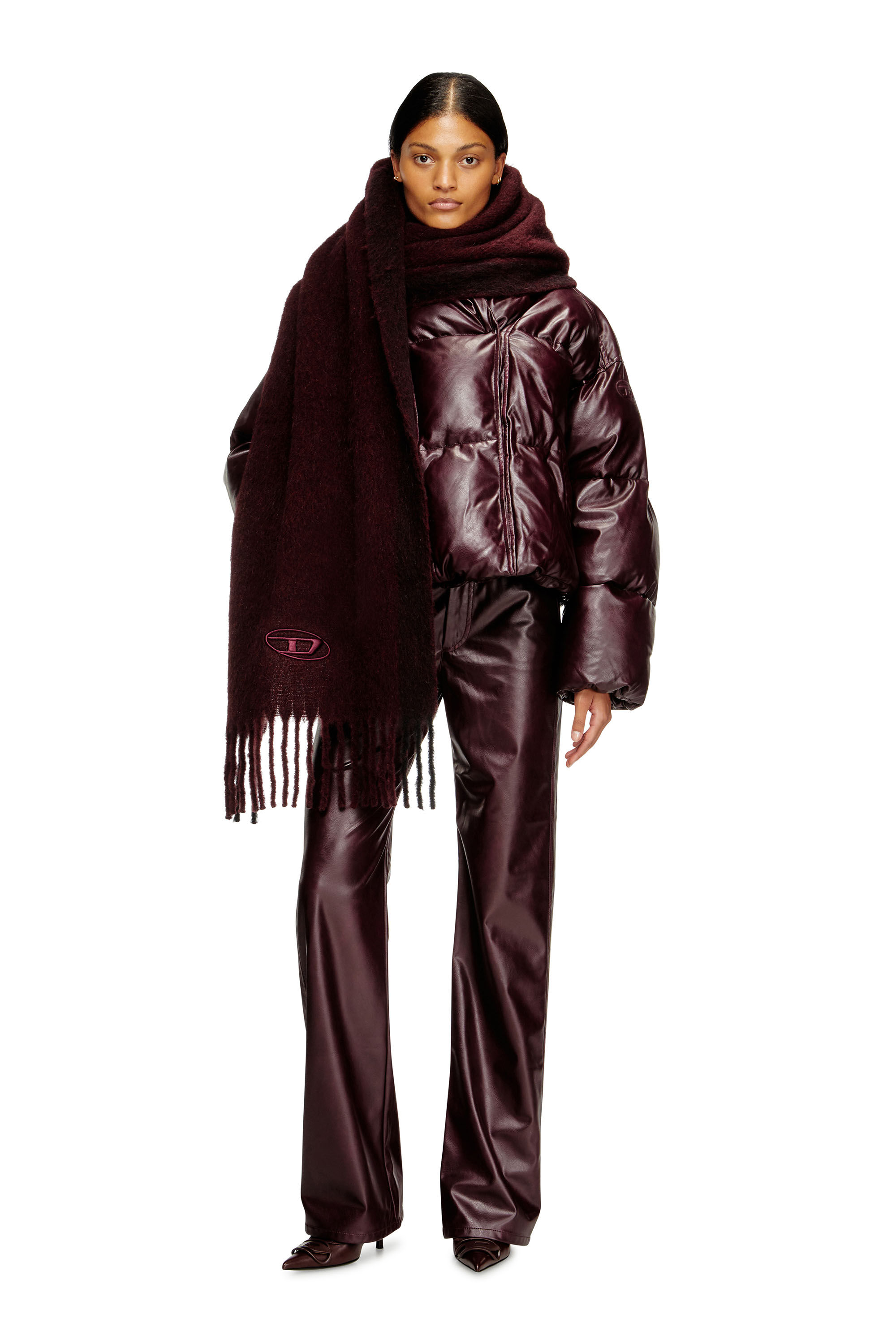 Diesel - FR-W-ILLEY, Woman's Burgundy hooded puffer jacket in coated fabric in Burgundy - 1