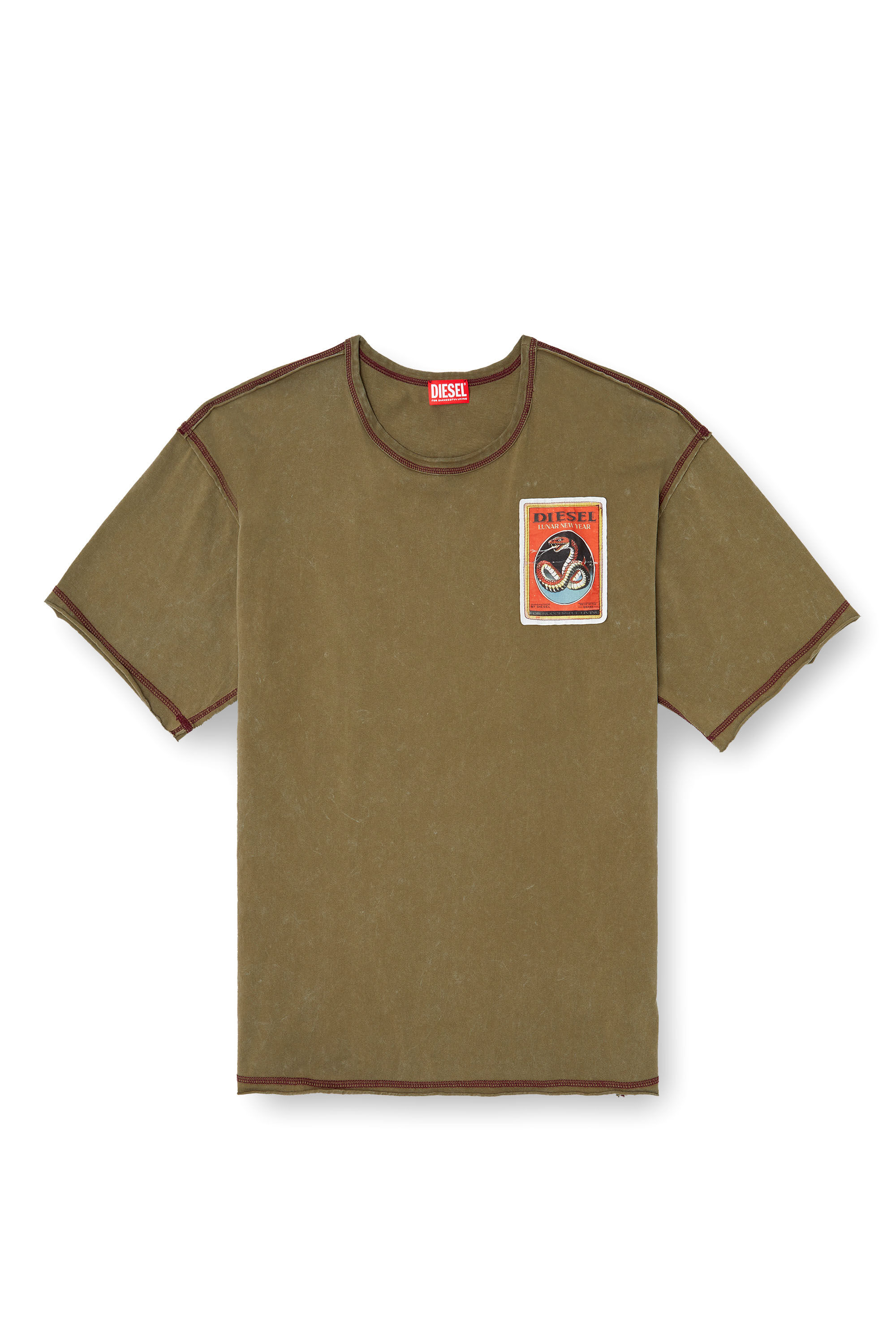Diesel - CL-T-BOXT-SNAKE, Unisex's Treated T-shirt with snake patches in Olive Green - 2