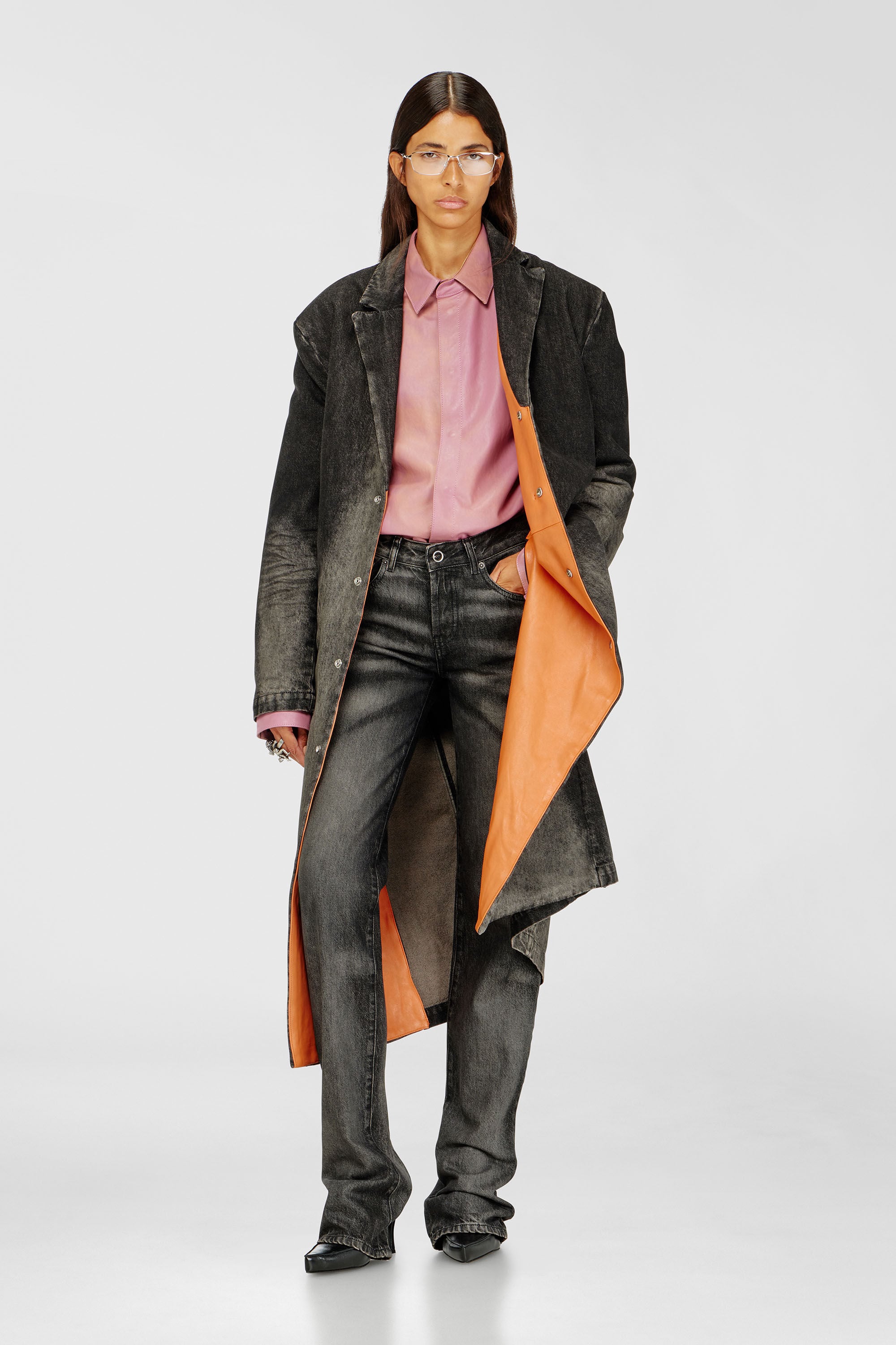 Diesel - D-IANCH-FSJ, Unisex's Long coat in dirty-effect denim in Black - 6