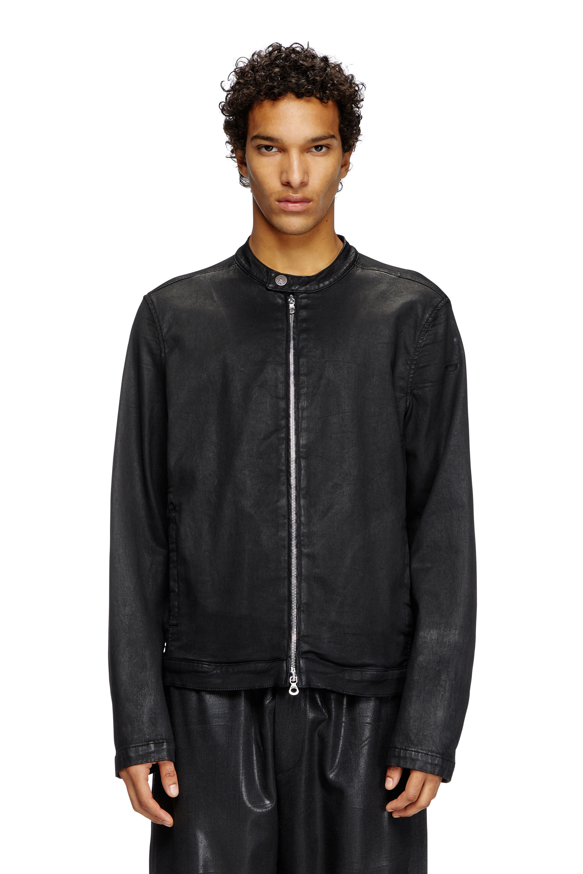 Diesel - D-GLORY JOGG, Man's Moto jacket in coated JoggJeans in Black - 3