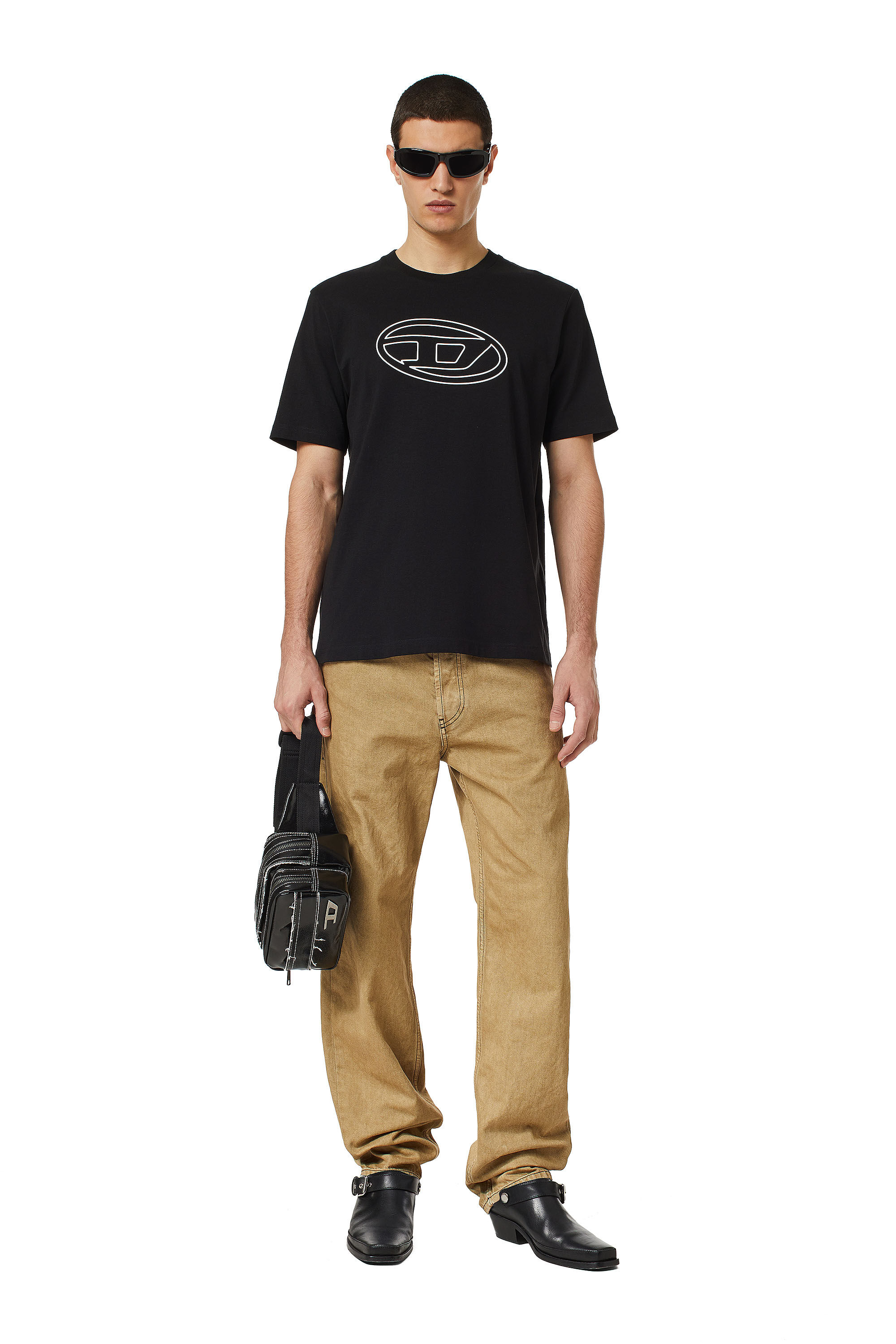 Diesel - T-JUST-BIGOVAL, Man T-shirt in vintage cotton jersey in Black - Image 1