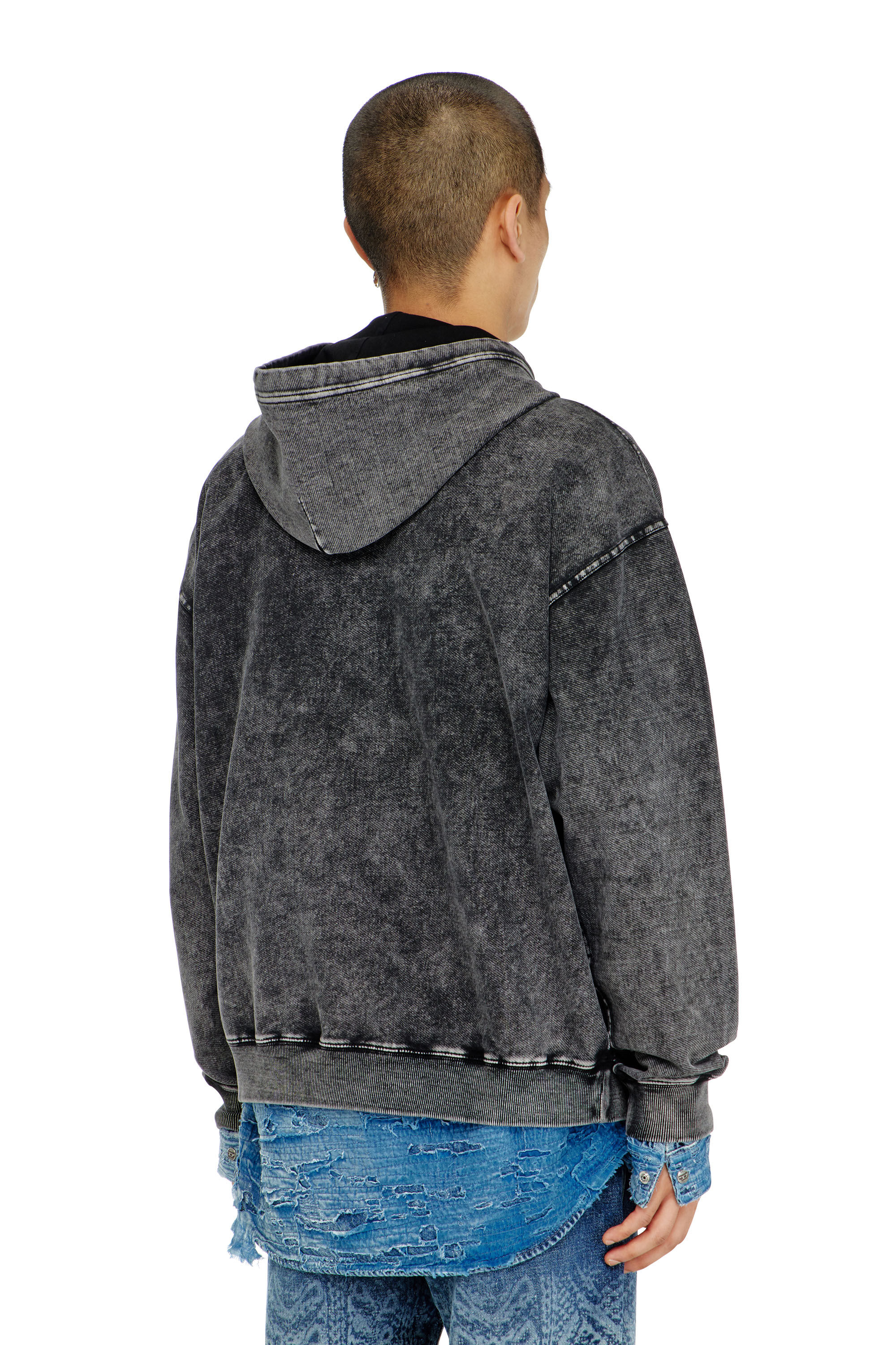 Diesel - S-BOXT-HOOD-TUK, Man's Treated denim-effect hoodie in Dark grey - 4