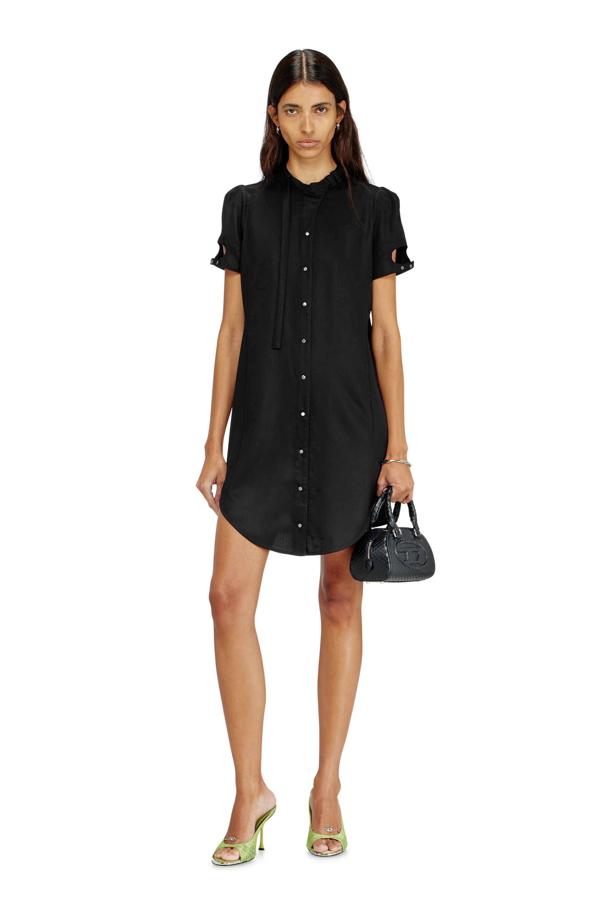 Diesel - 1DR DOME CROSSBODY, Woman's 1DR Dome-Mini bowling bag in snake-effect leather in Black - 1