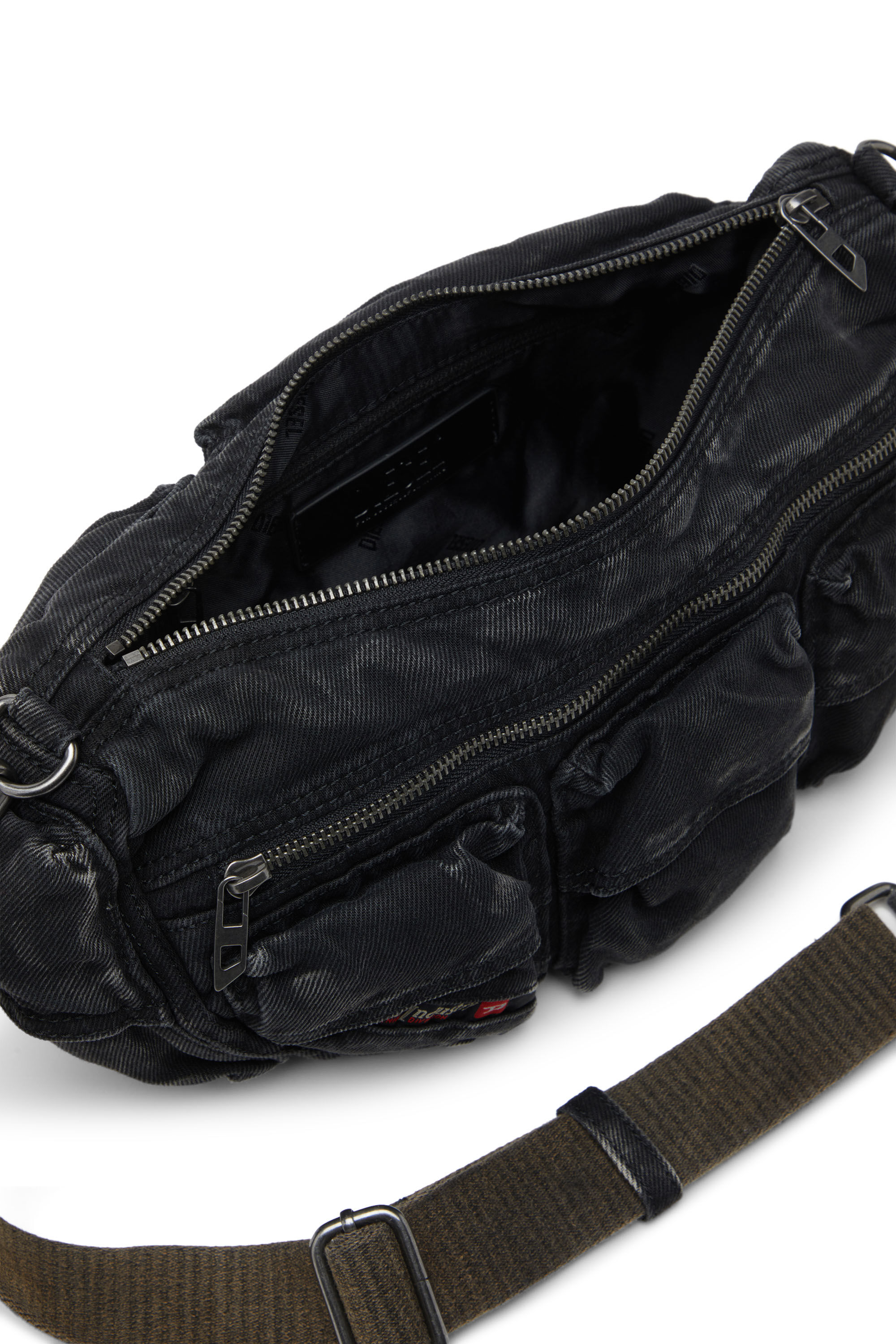 Diesel - MULTI-PKTS SHOULDER BAG X, Unisex's Multi-Pkts-Multipocket bag in washed denim in Black - 2