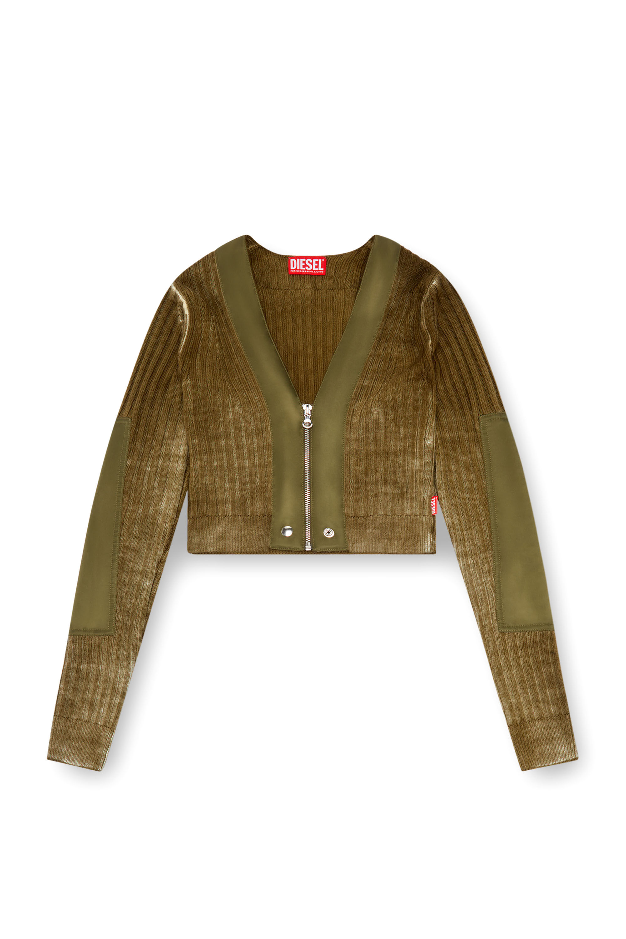 Diesel - M-ASERA, Woman Cropped wool cardigan with nylon trims in Green - Image 2