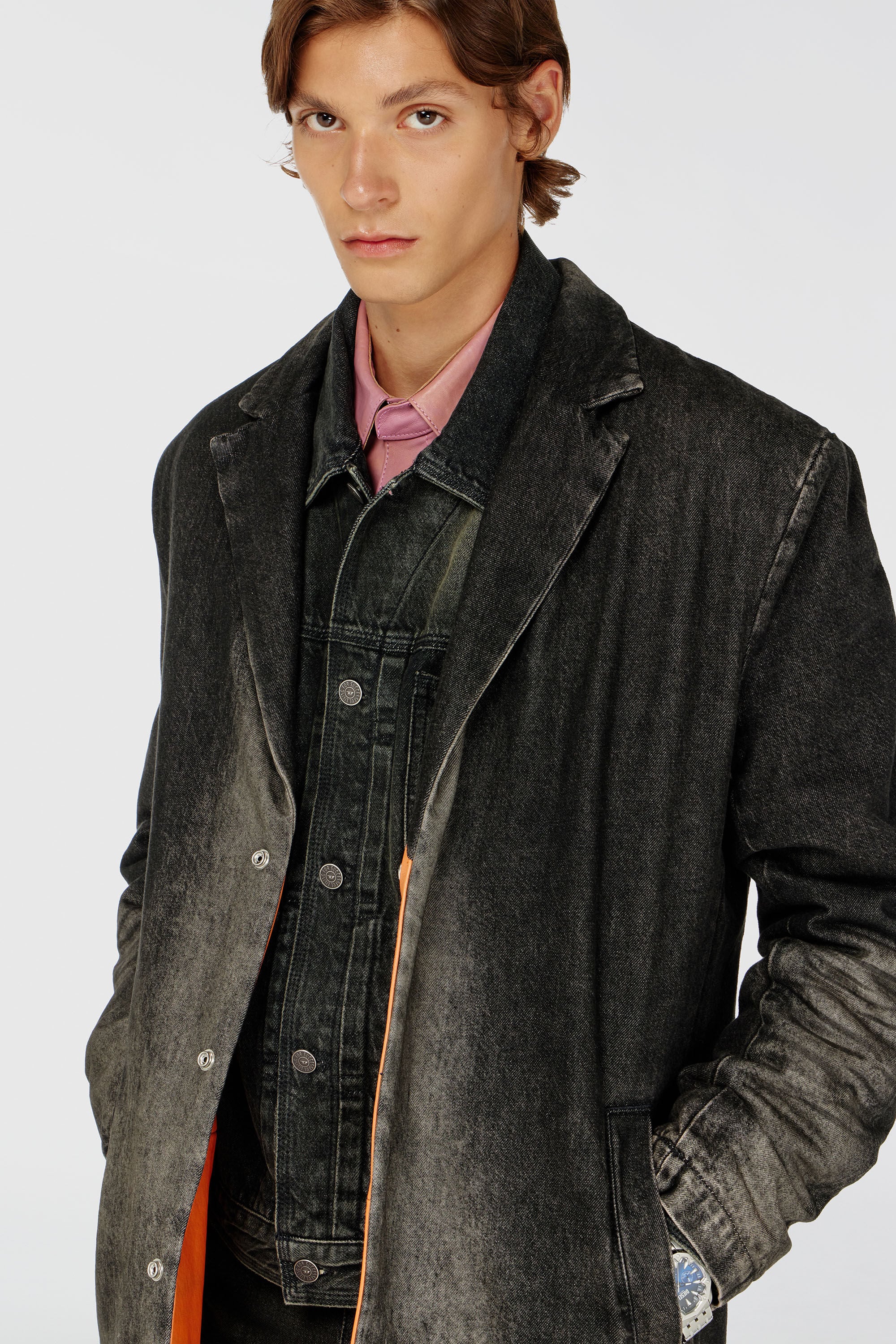 Diesel - D-IANCH-FSJ, Unisex's Long coat in dirty-effect denim in Black - 5
