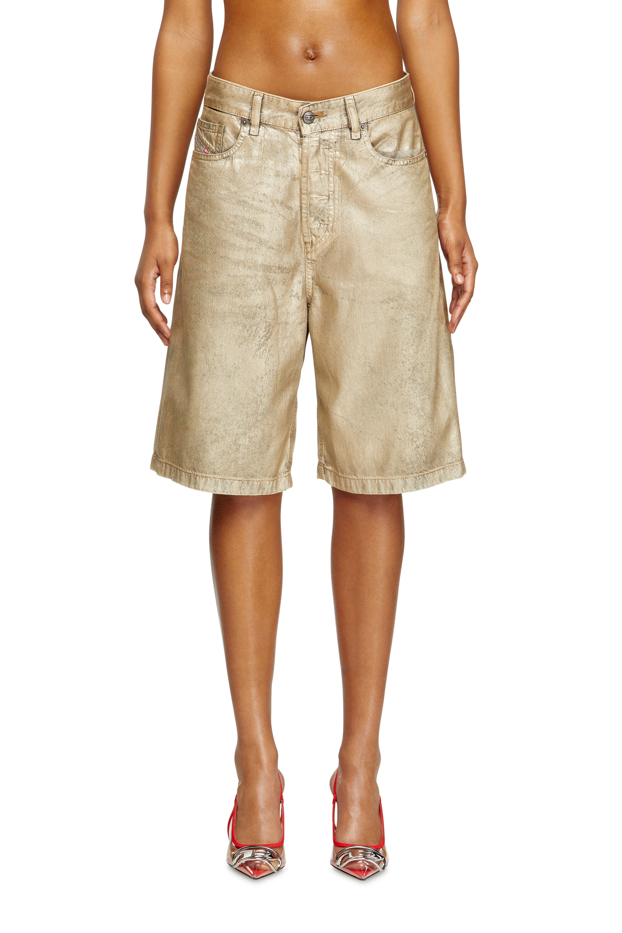 Diesel - DE-SIRE-SHORT-KG, Woman's Shorts in distressed metallic denim in Gold - 1