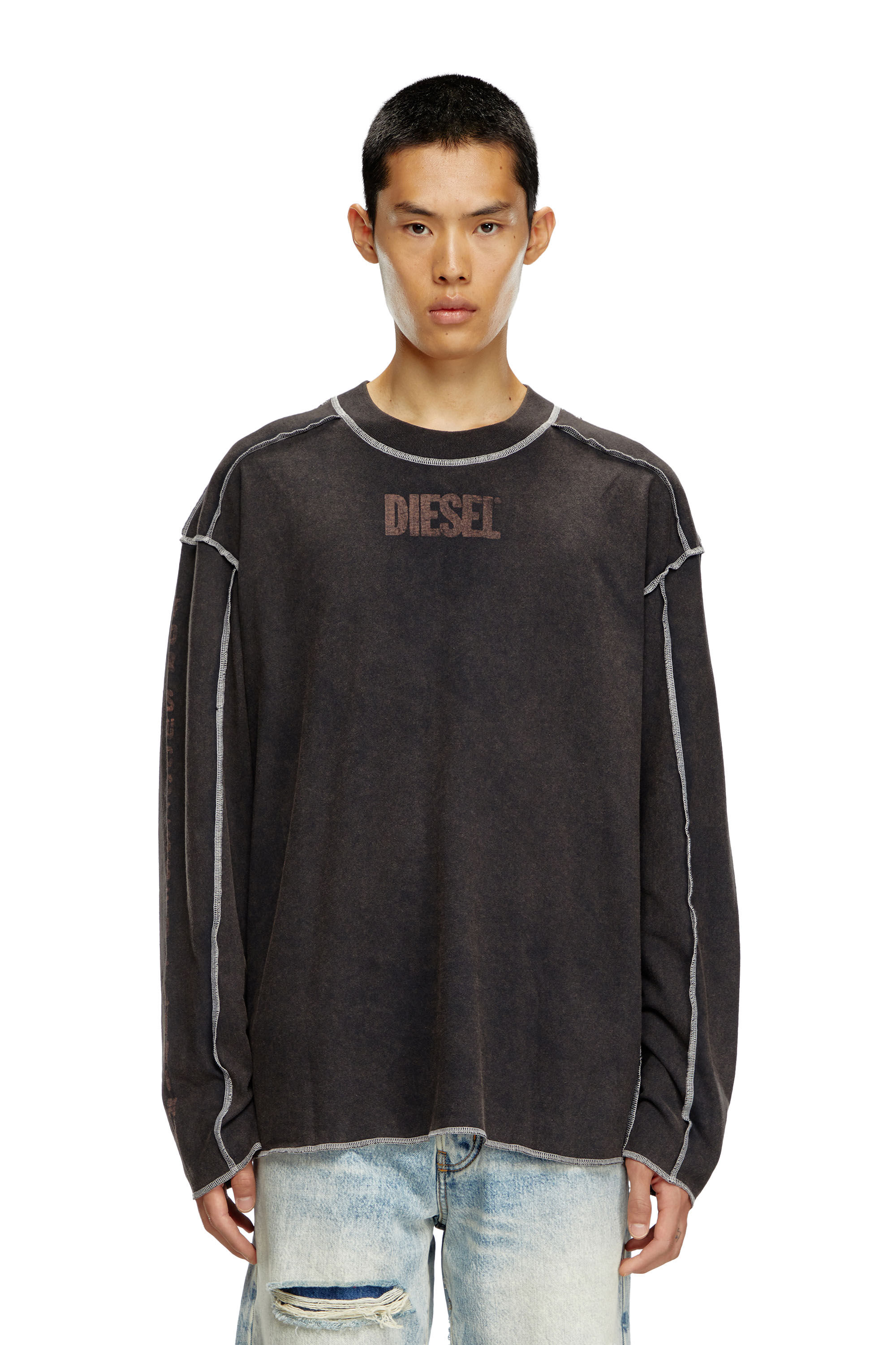 Diesel - T-CRAOR-LS, Man Long-sleeve T-shirt with inside-out effect in Grey - Image 6