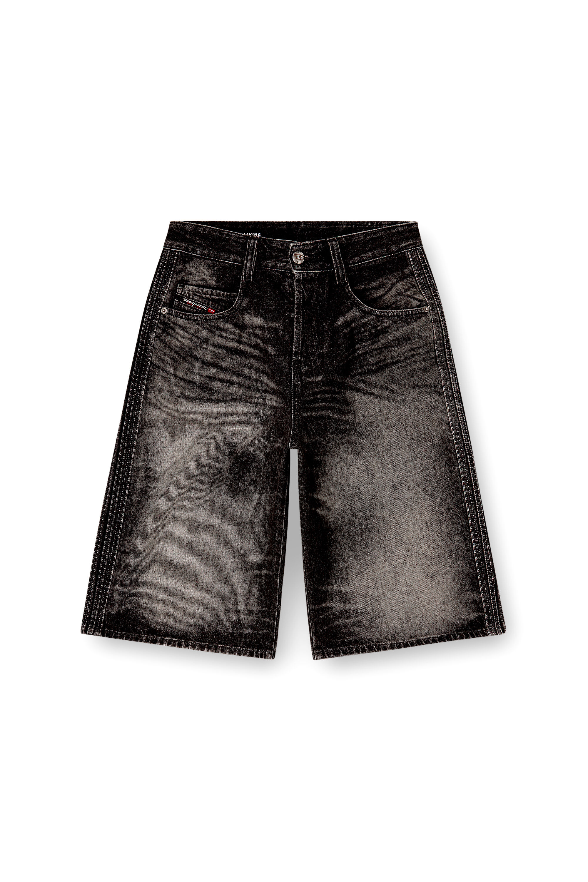 Diesel - D-ENIM-M-SHORT-S, Unisex's Long bermuda shorts in treated cotton-hemp denim in Black - 6