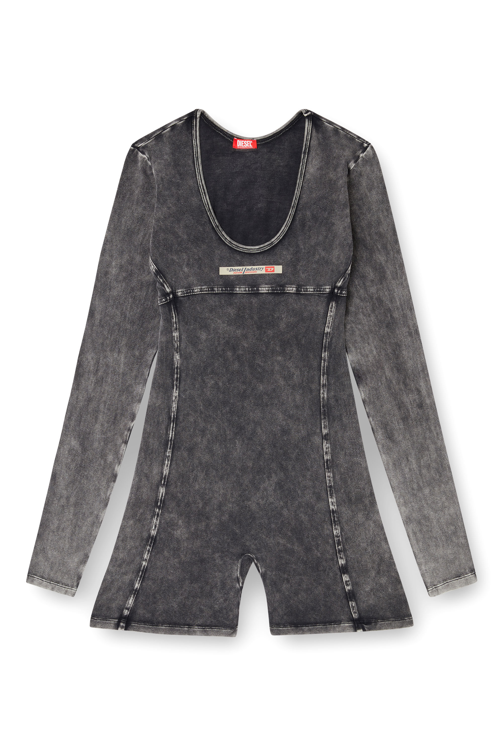 Diesel - KARIM-DNM, Woman's Playsuit in denim-effect jersey in Black - 1