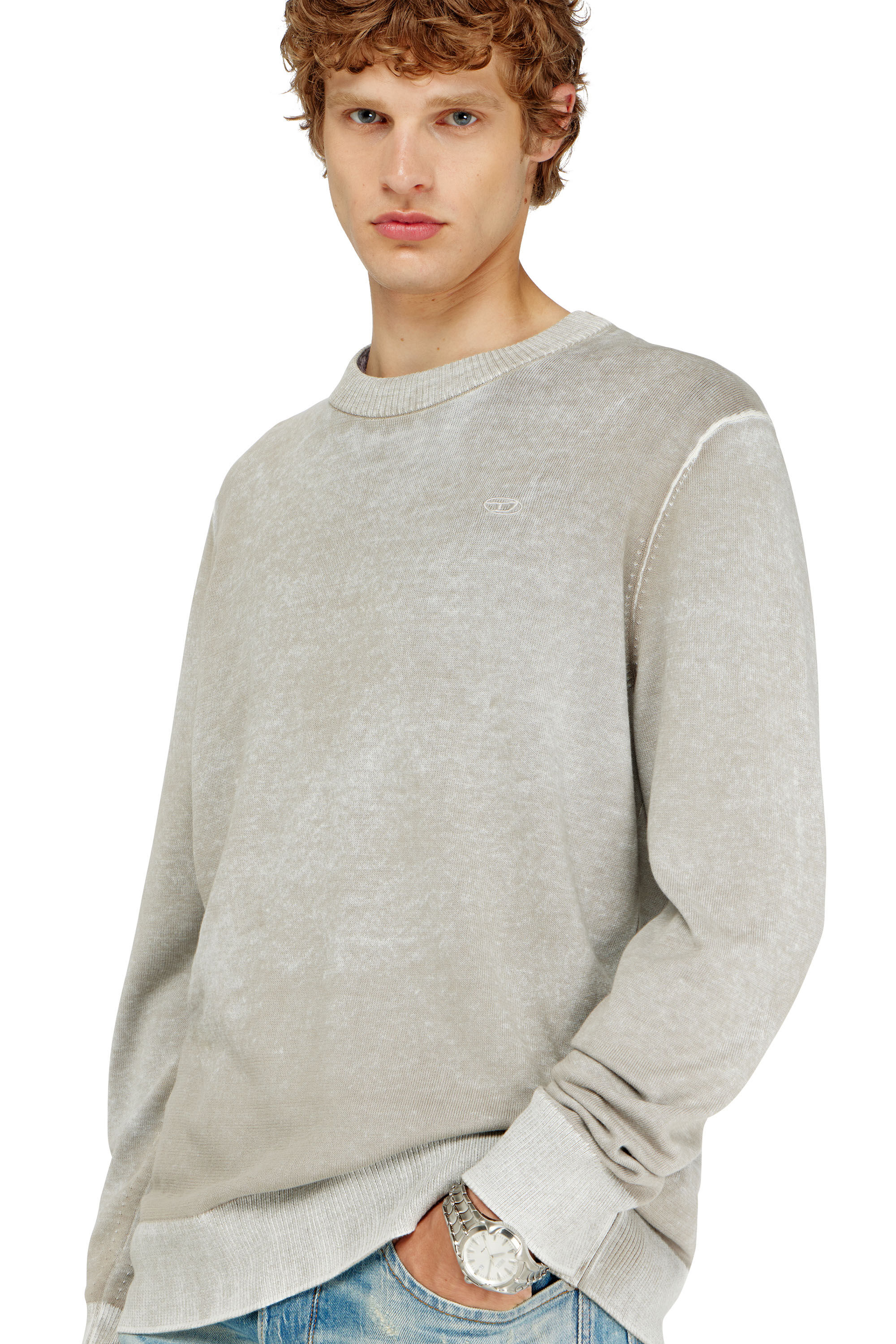 Diesel - K-LAURENT, Man's Jumper with faded reverse print in Light Grey - 5