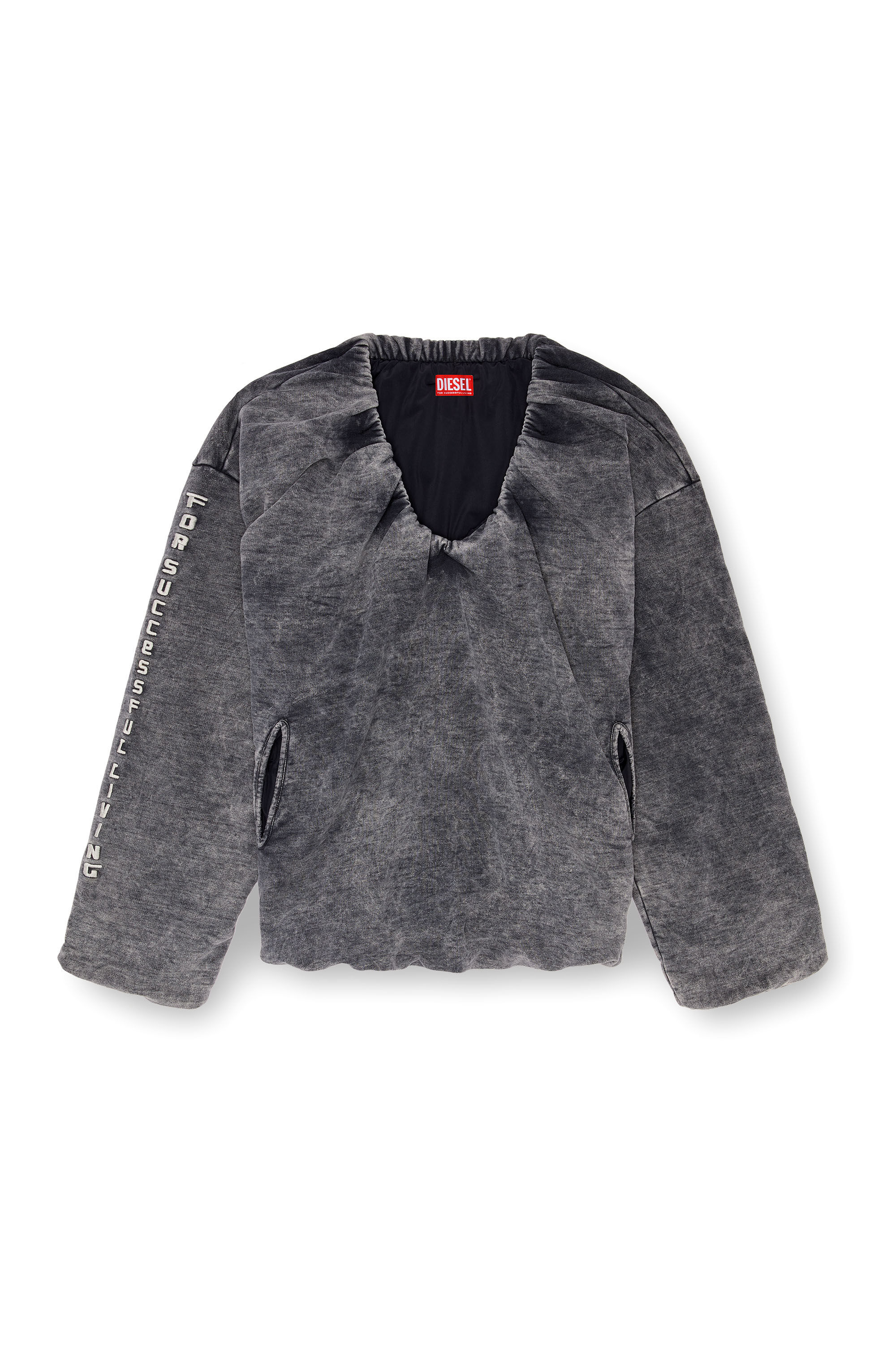 Diesel - S-FISHY-V, Woman's Gathered sweatshirt with denim effect in Dark grey - 2