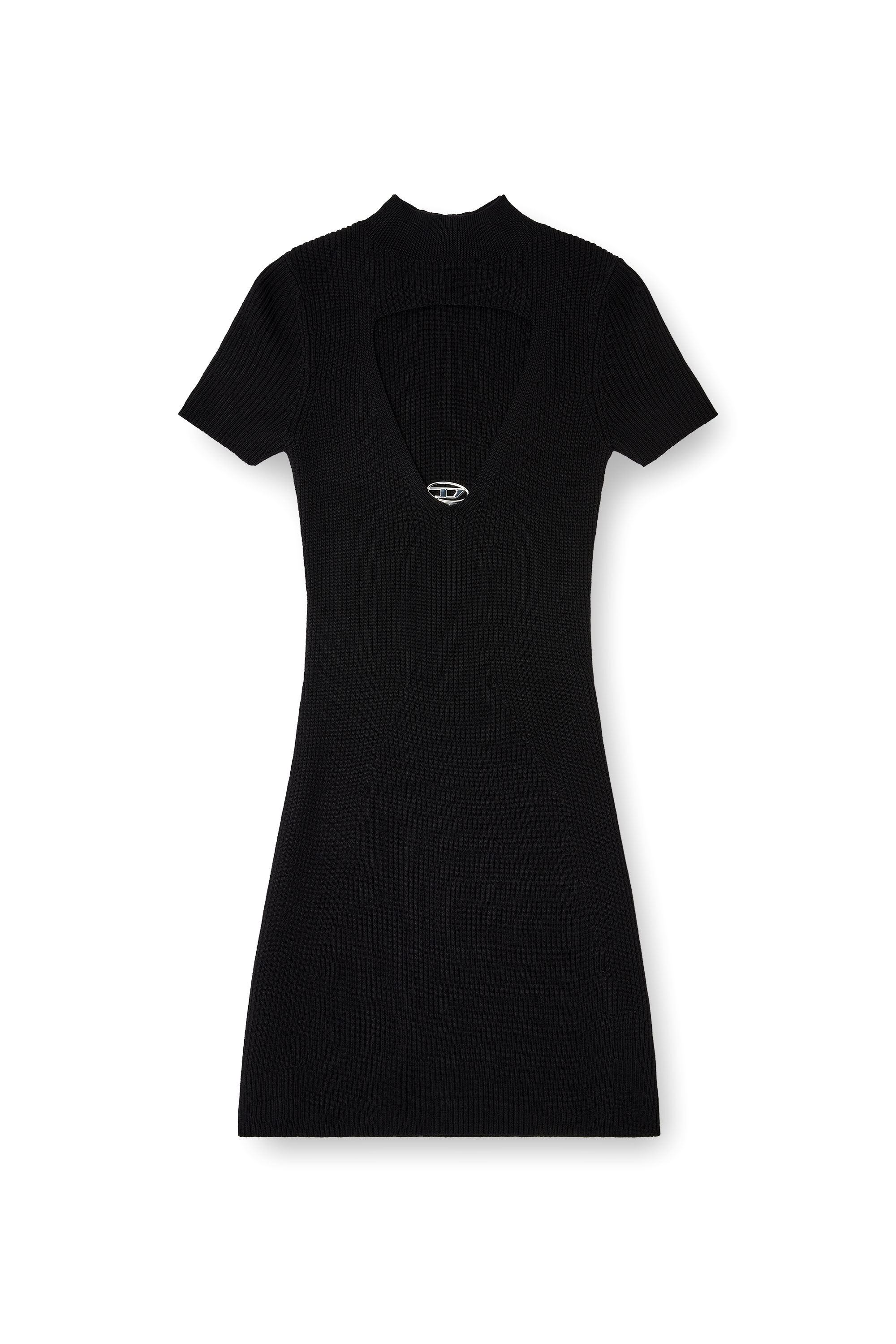 Diesel - M-OLYMPE, Woman's Cut-out short dress in ribbed wool knit in Black - 2