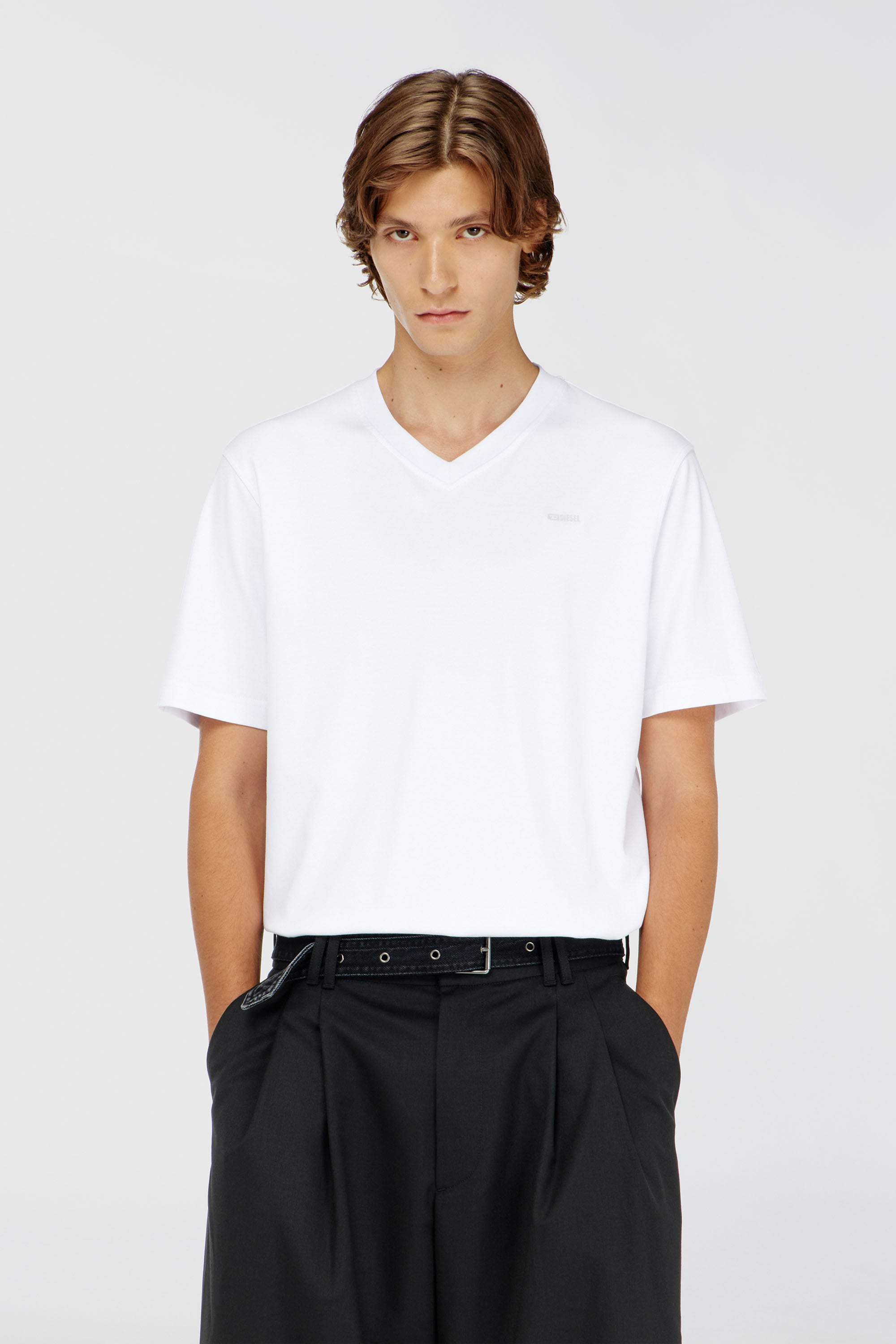 Diesel - T-ADJUST-V-MICRODIV, Man's V-neck T-shirt with micro logo embroidery in null - 3