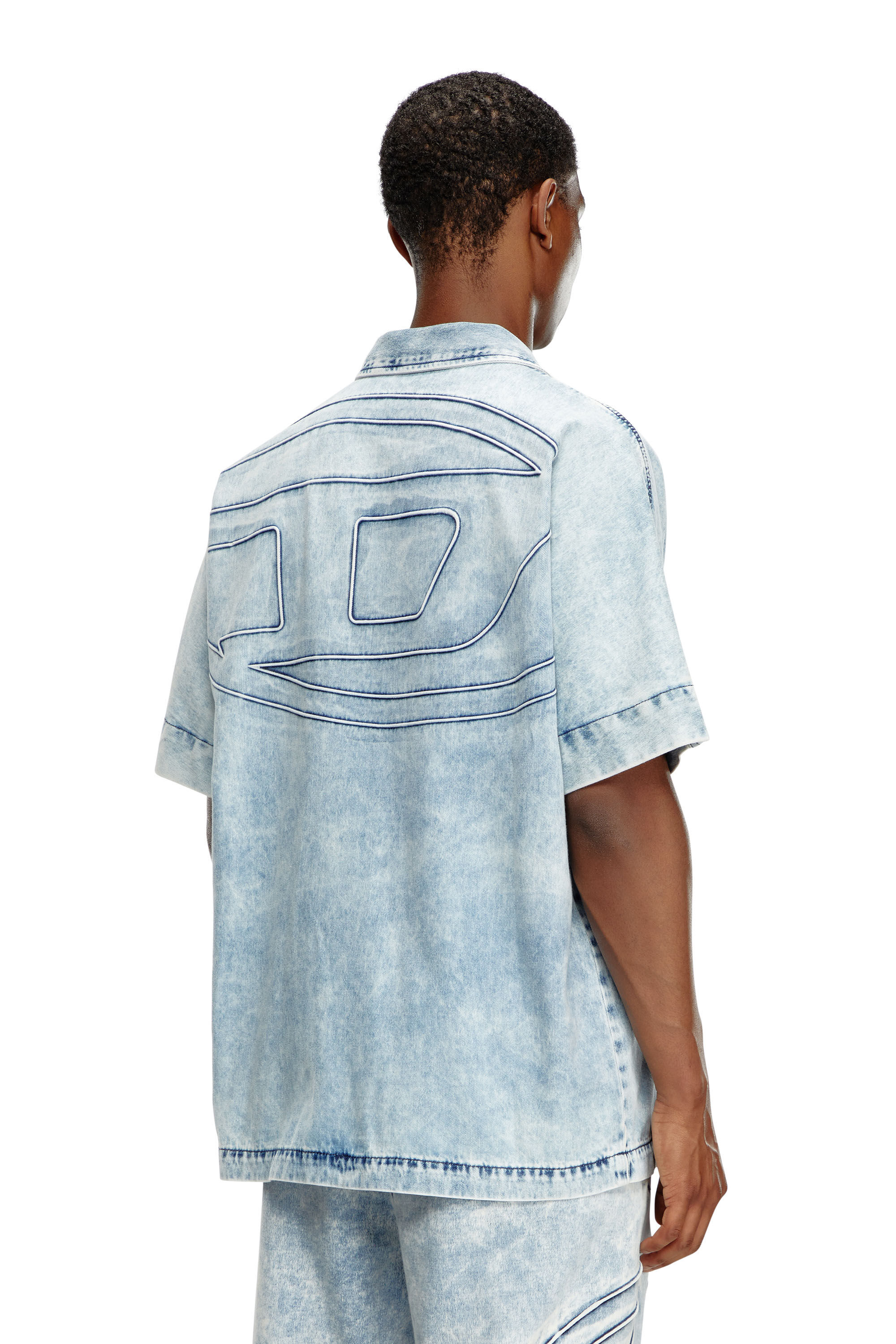 D-NABIL-S 　DIESEL Men's Denim bowling shirt with Oval D | Blue | Diesel