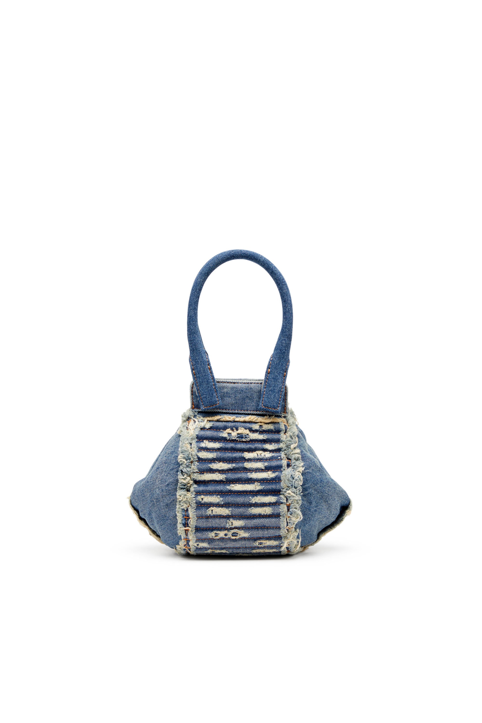 Diesel - D-VINA-XS, Woman D-Vina-Xs-Handbag in distressed quilted denim in Blue - Image 3
