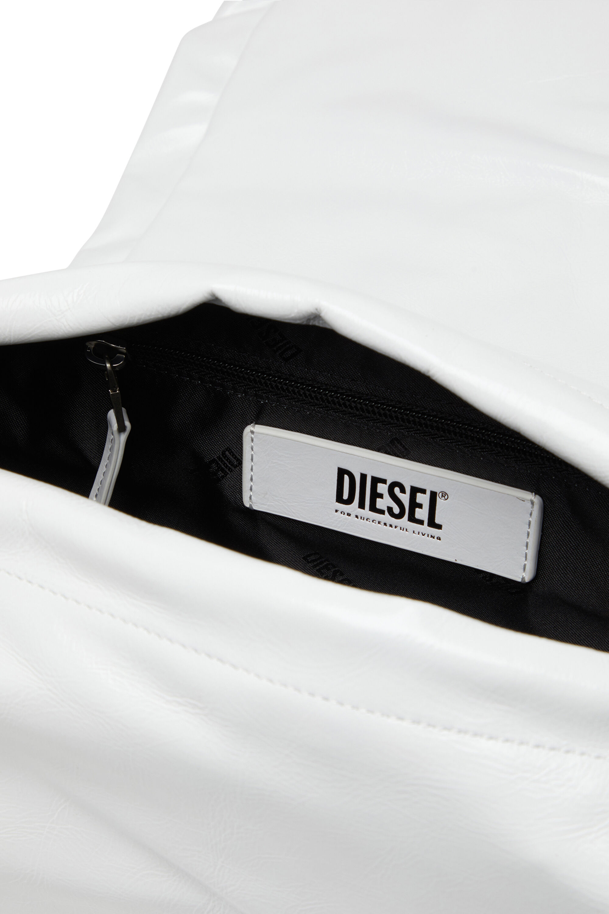 Diesel - SCRUNCH-D SHOULDER M, Woman's Scrunch-D M-Shoulder bag in shiny leather in White - 5
