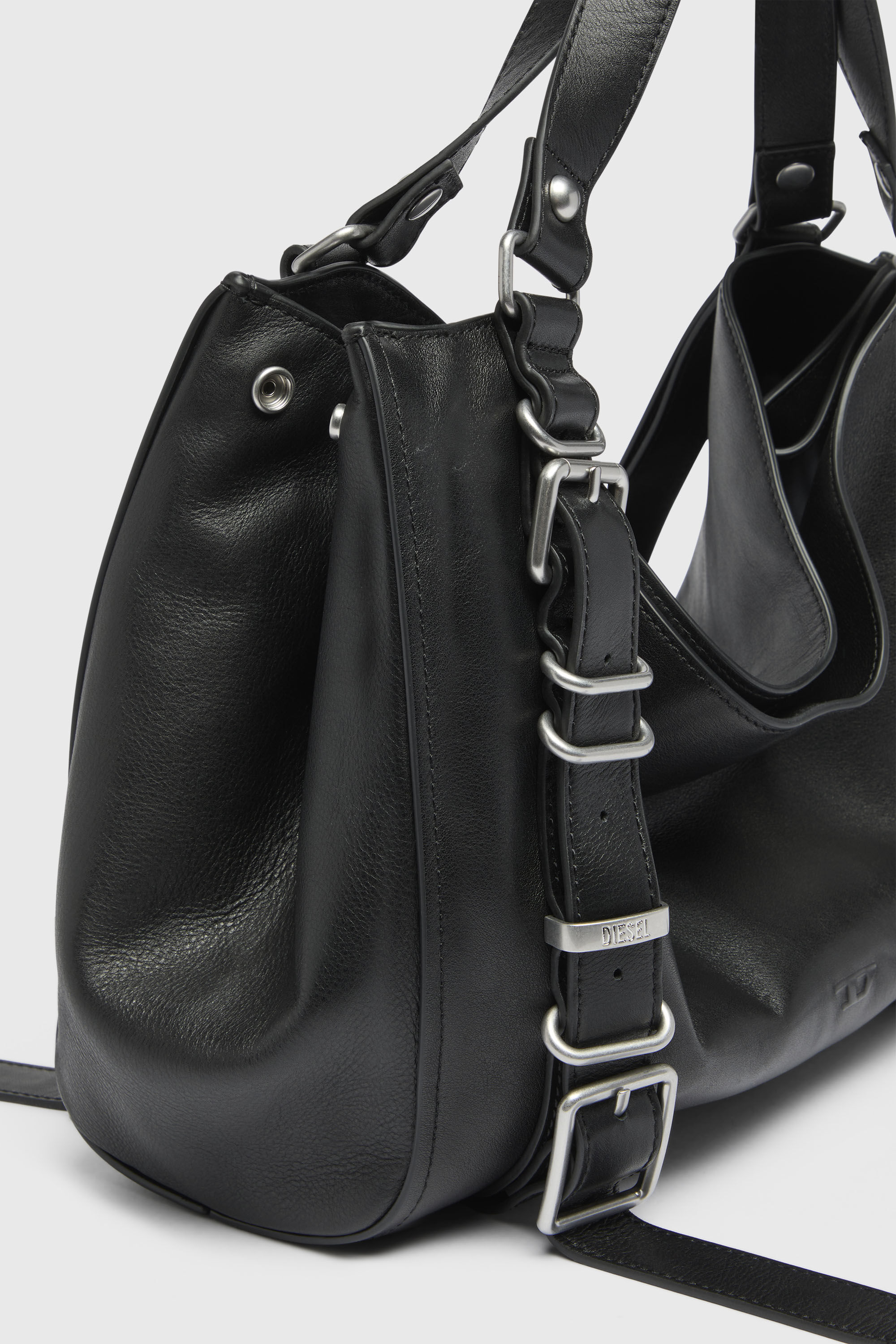 Diesel - D-ONE TOPHANDLE M, Unisex's D-One-Medium top-handle bag in treated leather in Black - 6