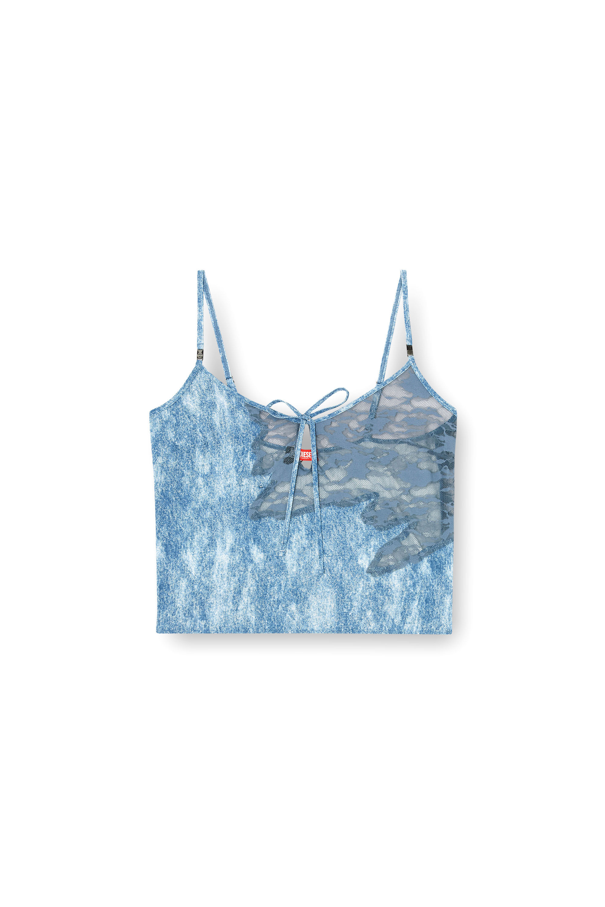 Diesel - LACE-SLEEP-CAMI, Woman's Sleep cami in microfibre and camo lace in Light Blue - 2