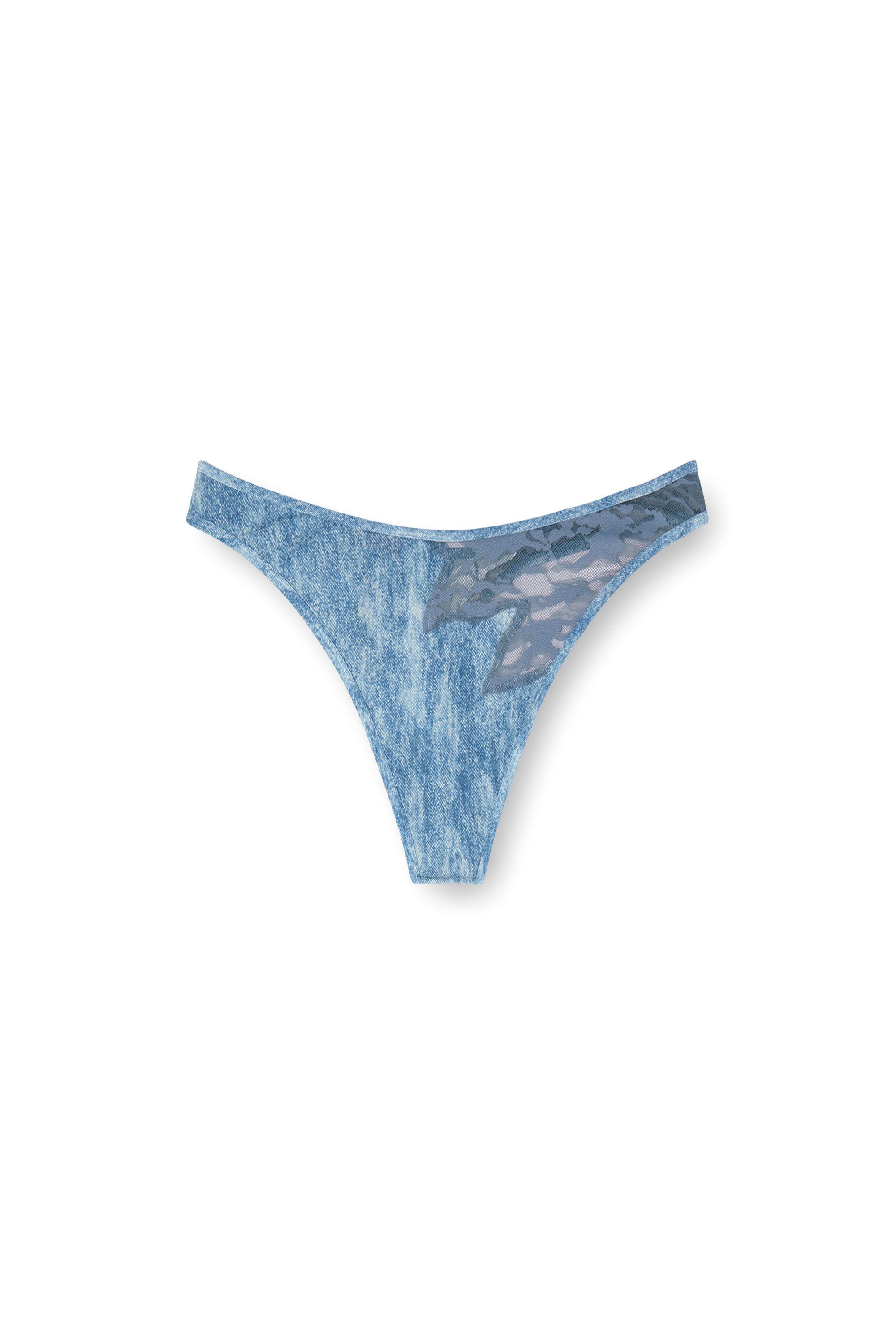 Diesel - C-LACE-THONG, Woman's Thong in microfibre and camo lace in Light Blue - 2