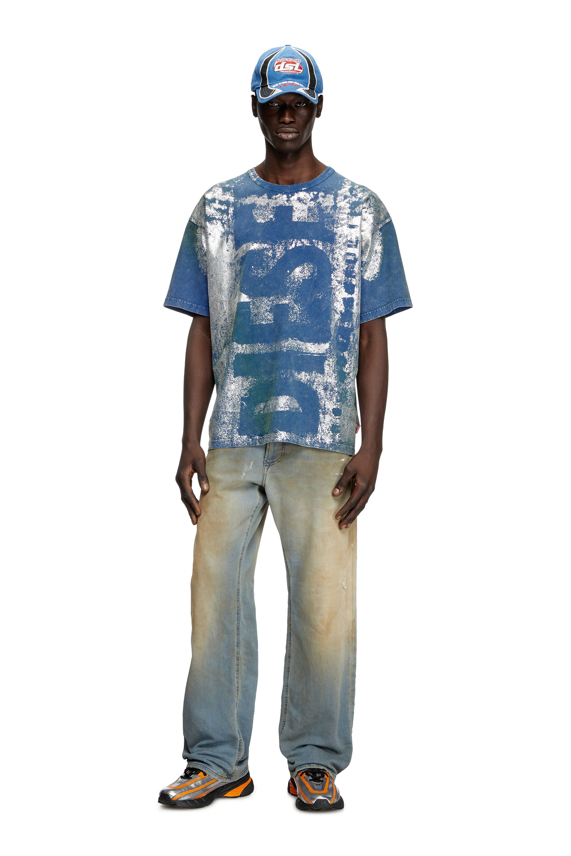 Diesel - T-BOXT-R2, Man's Logo T-shirt with metallic effects in Blue - 1