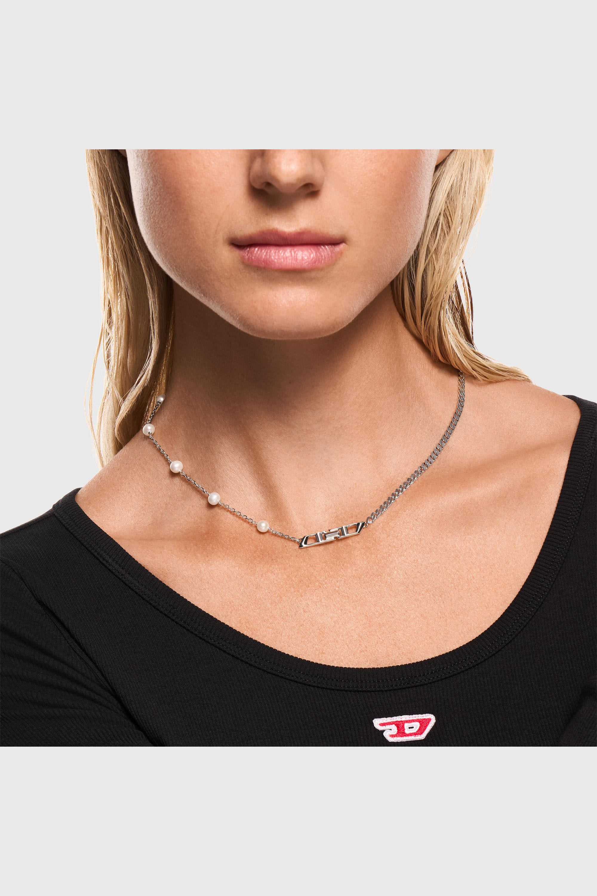 Diesel - DL1373040, Unisex's Sterling silver and pearl chain necklace in Silver - 4