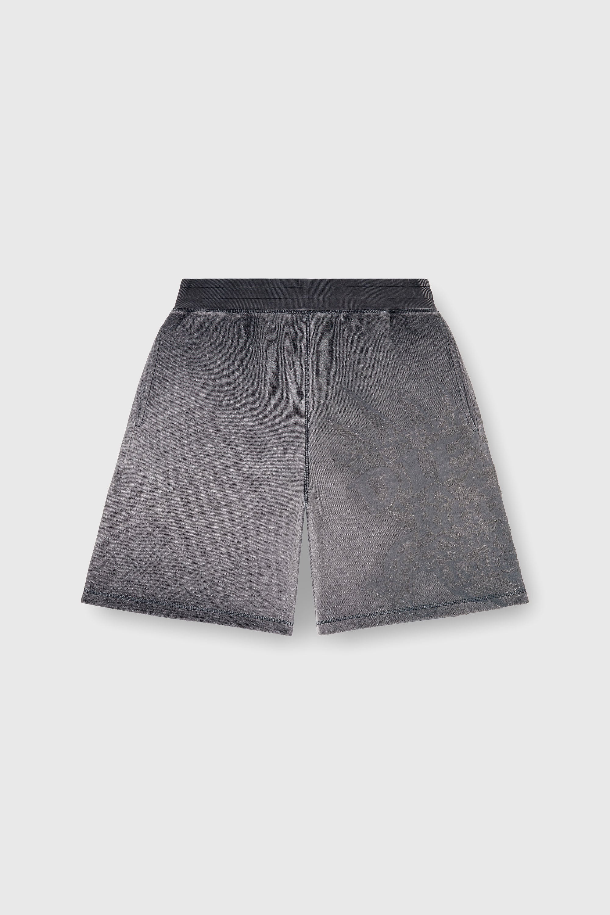 Diesel - P-RAWCROW, Man's Sweatshorts with d&eacute;vor&eacute; motifs in Dark grey - 2