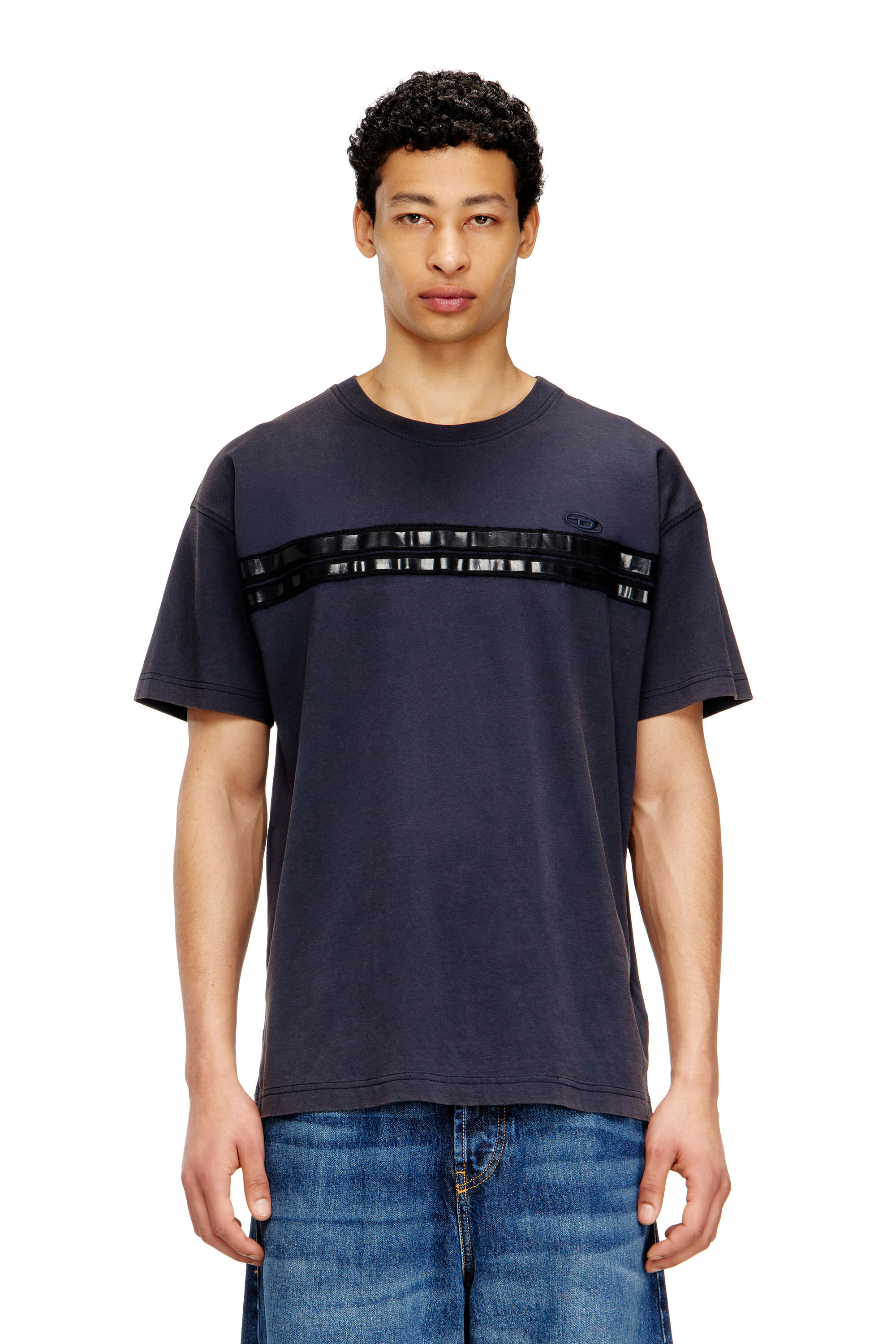 Diesel - T-REDDY, Man's Regular cotton T-shirt with framis bands in Dark Blue - 3