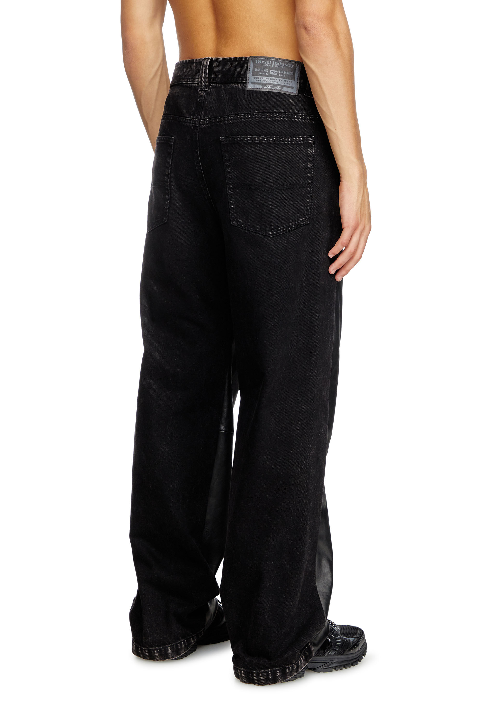 Men's Hybrid denim and leather pants | Black | Diesel Men's Hybrid denim and leather pants | Black | Diesel