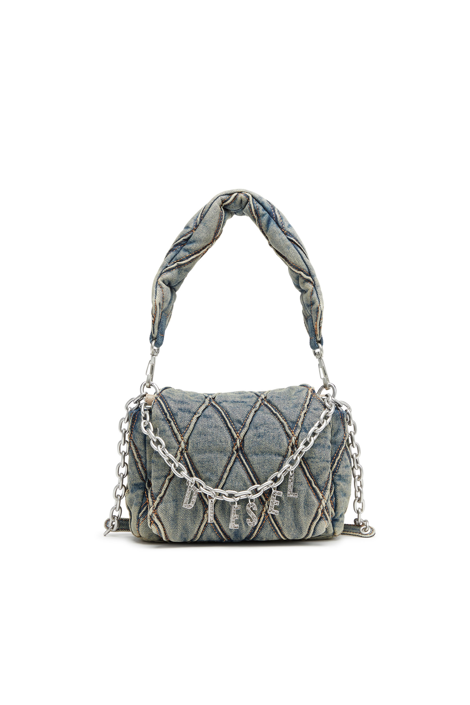 DIESEL CHARM-D デニムキルティングショルダーバッグ Women's Charm-D-Small shoulder bag in quilted denim | Blue