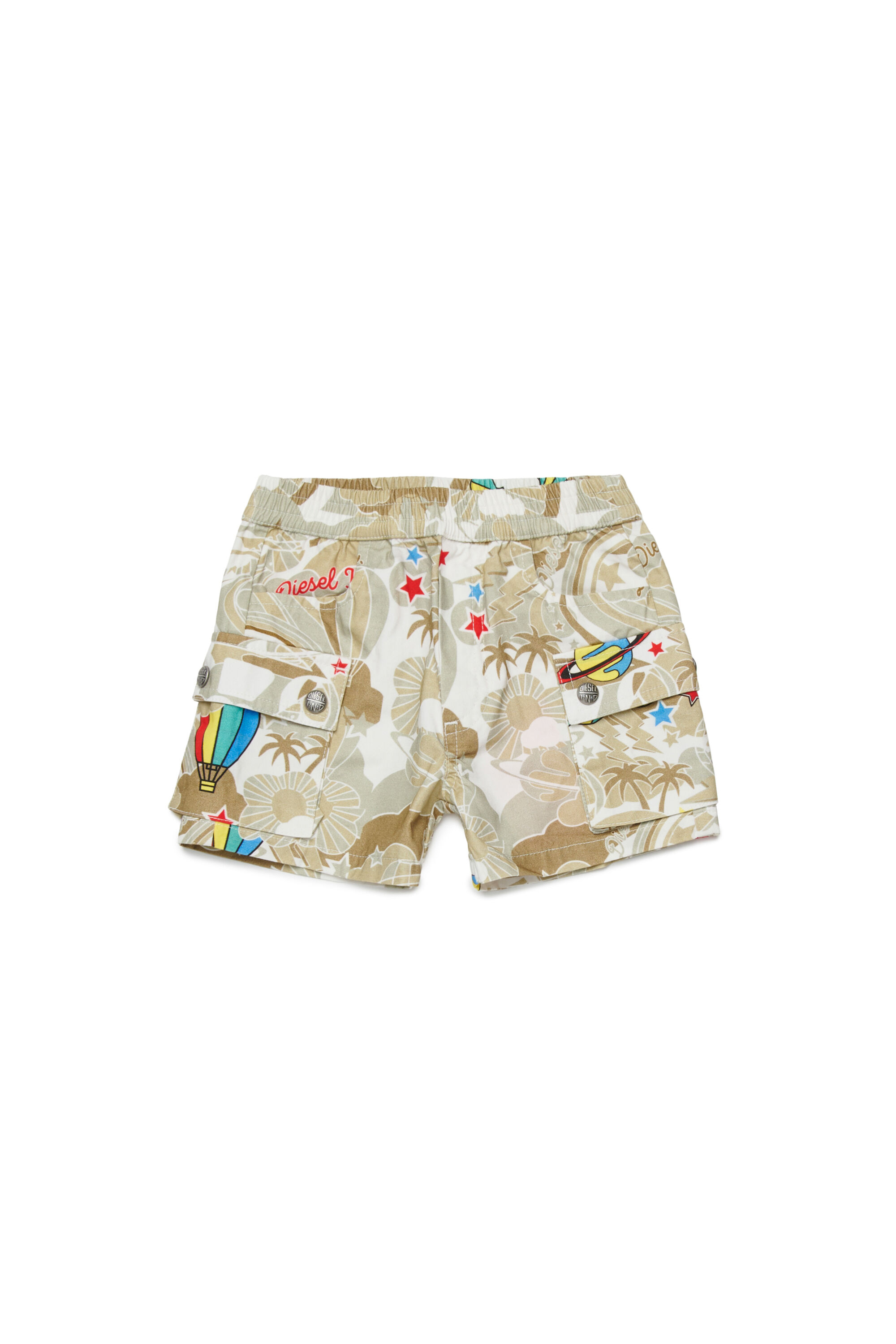 Diesel - PILYSHORTB, Man's Cotton cargo shorts with all-over print in Light Brown - 1