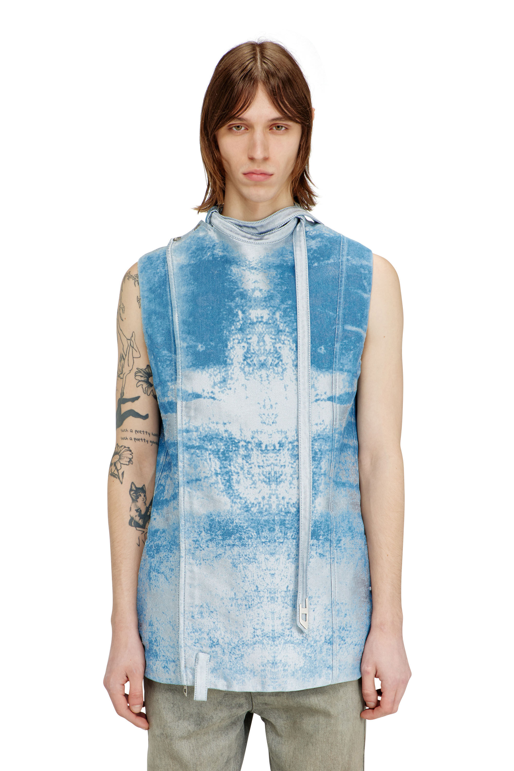 Diesel - D-LORMIL-FSI, Man's Sleeveless vest in coloured satin denim in Light Blue - 3