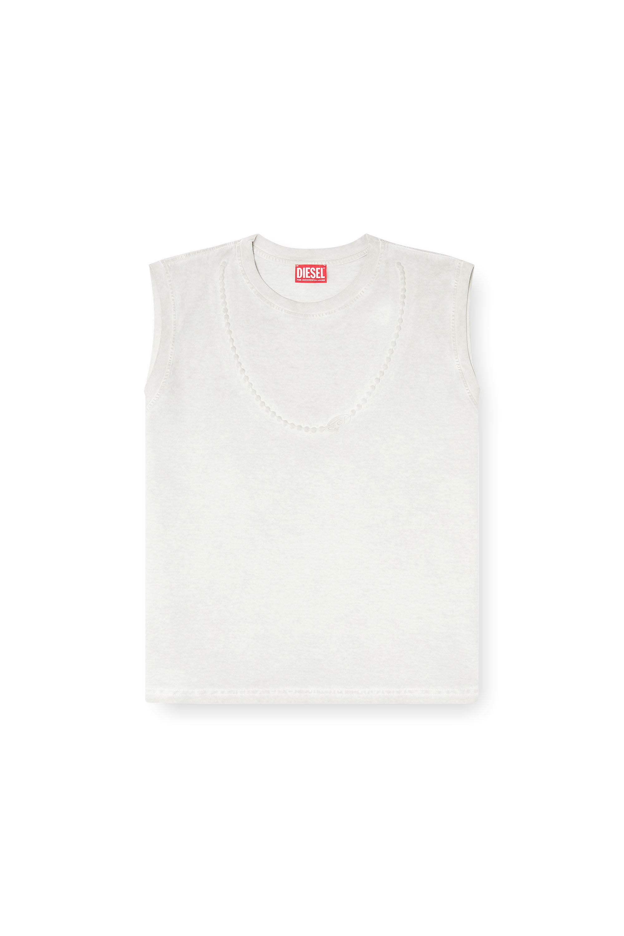 Diesel - T-EMBEJ, Woman's Sleeveless T-shirt with embossed chain in White - 2