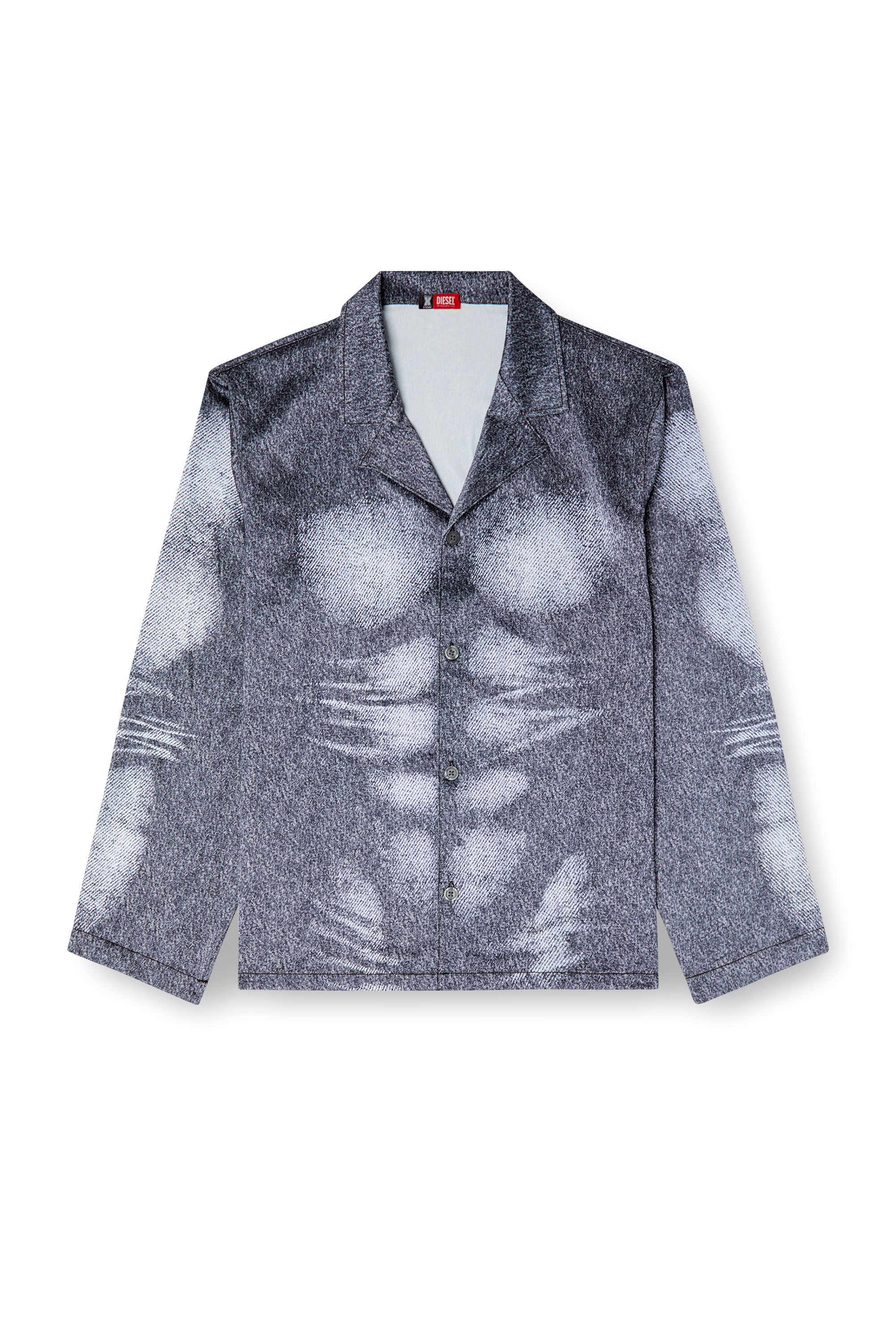 Diesel - STAINS-AND-TROMPE-SLEEP-TOP, Man's Satin sleep shirt with denim look in Grey - 2